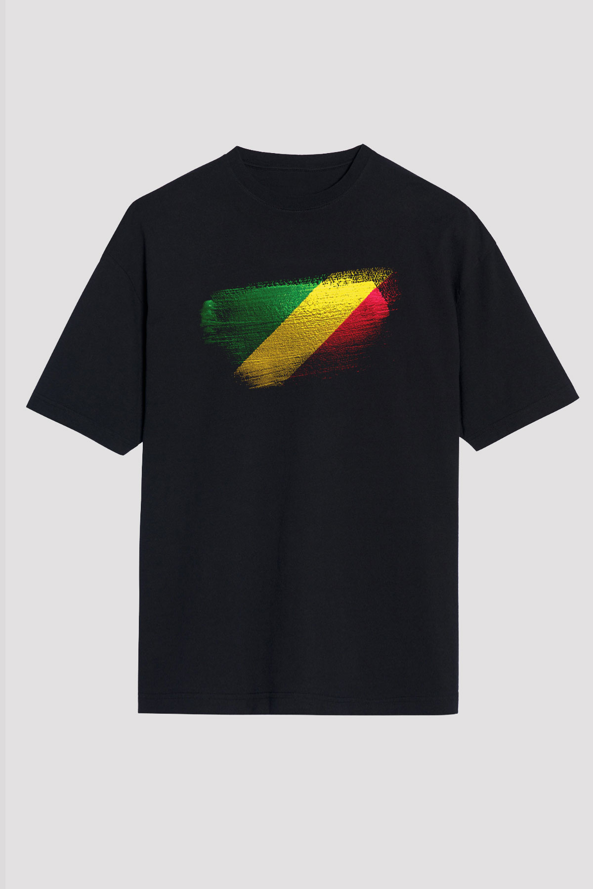 Kongo - Republic Congo Bayrağı Baskılı Unisex Siyah Oversize Tişört