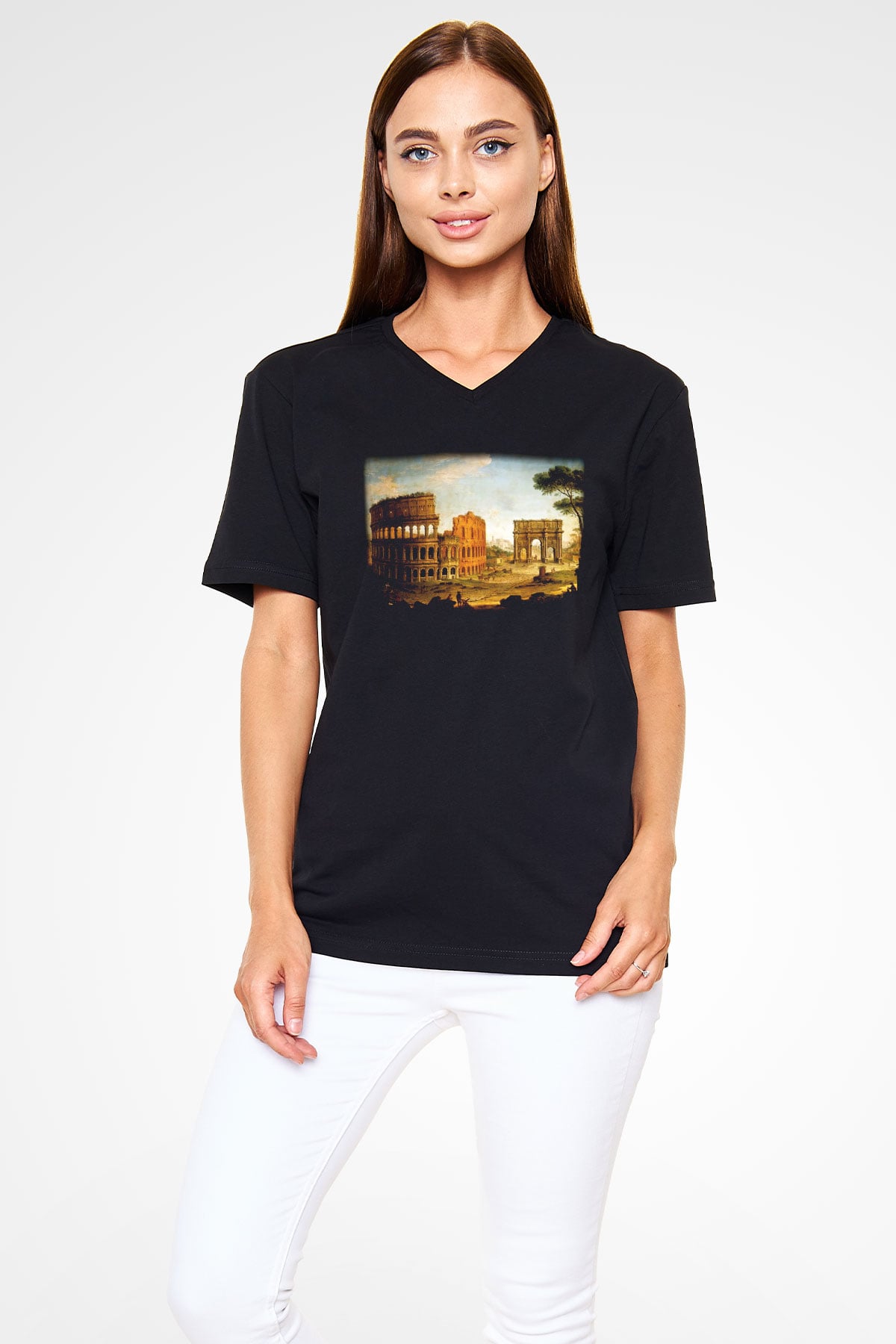 Konstantin takı Siyah Unisex V Yaka Tişört T-Shirt