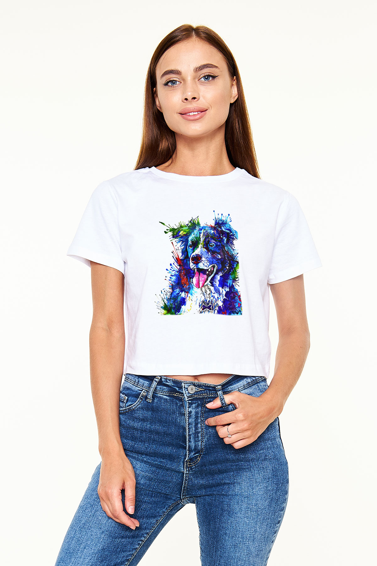 Köpek Beyaz Croptop Tişört