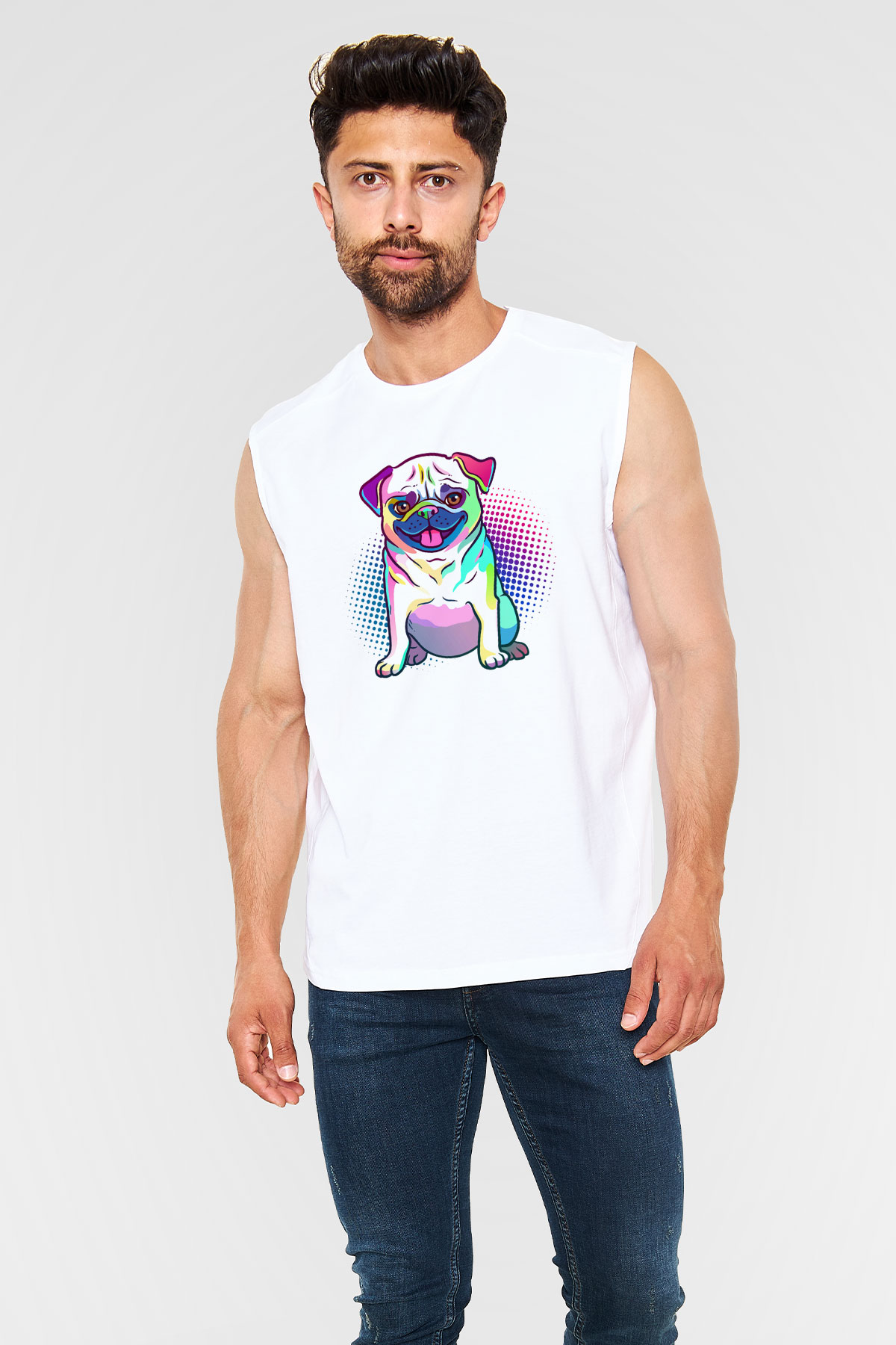 Köpek Beyaz Unisex Kolsuz Tişört