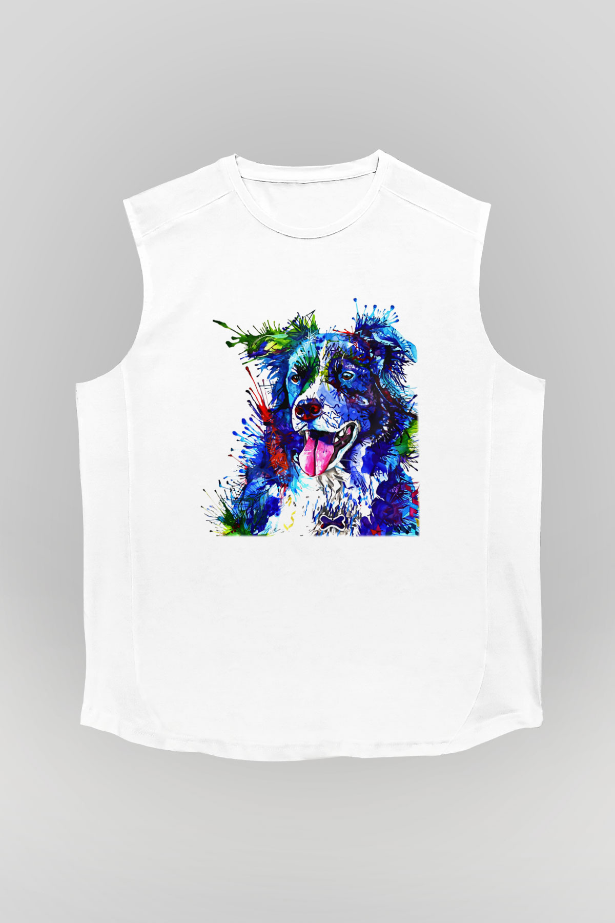 Köpek Beyaz Unisex Kolsuz Tişört