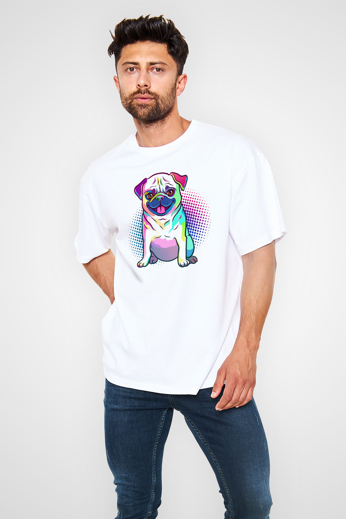 Köpek Beyaz Unisex Oversize Tişört T-Shirt
