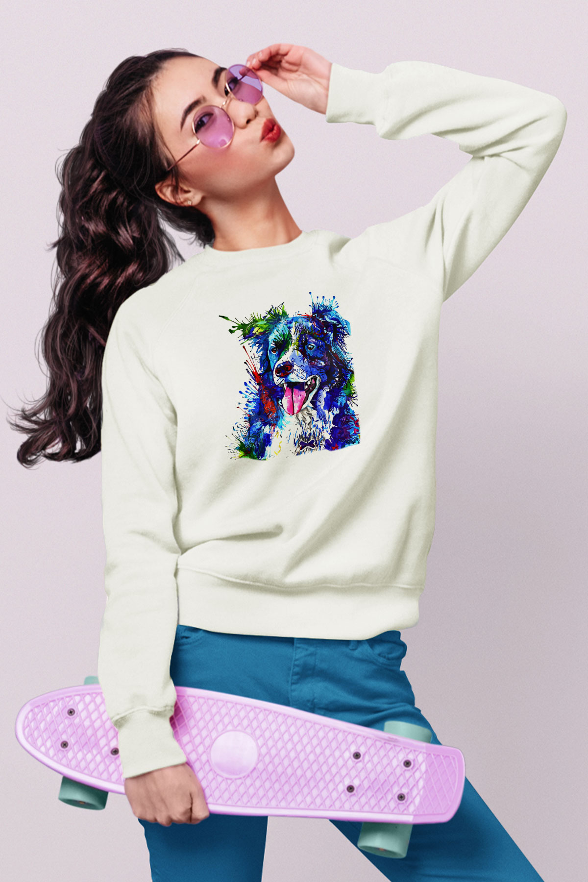 Köpek Beyaz Unisex Sweatshirt