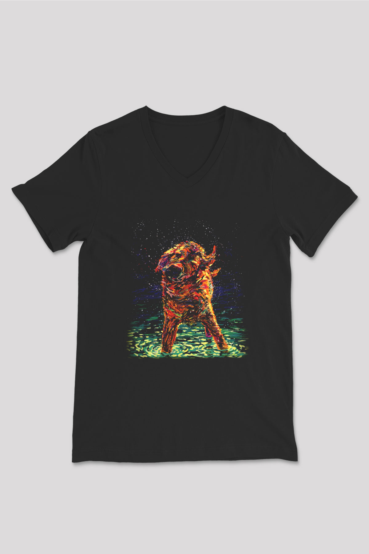 Köpek Siyah Unisex V Yaka Tişört T-Shirt