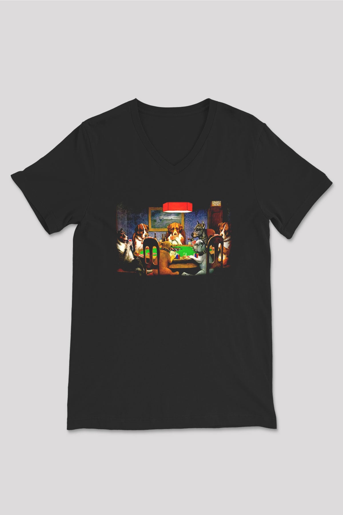 Köpek Siyah Unisex V Yaka Tişört T-Shirt