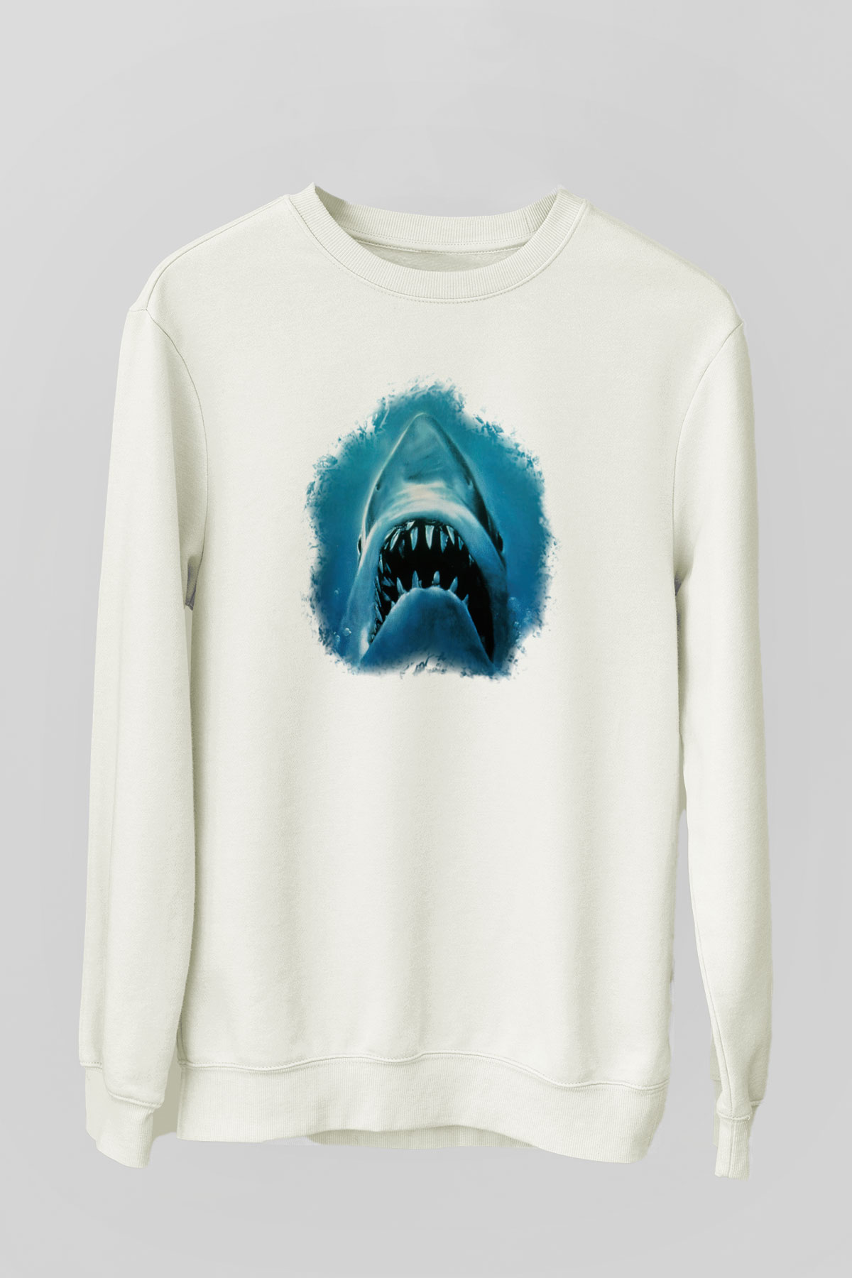 Köpekbalığı Beyaz Unisex Sweatshirt
