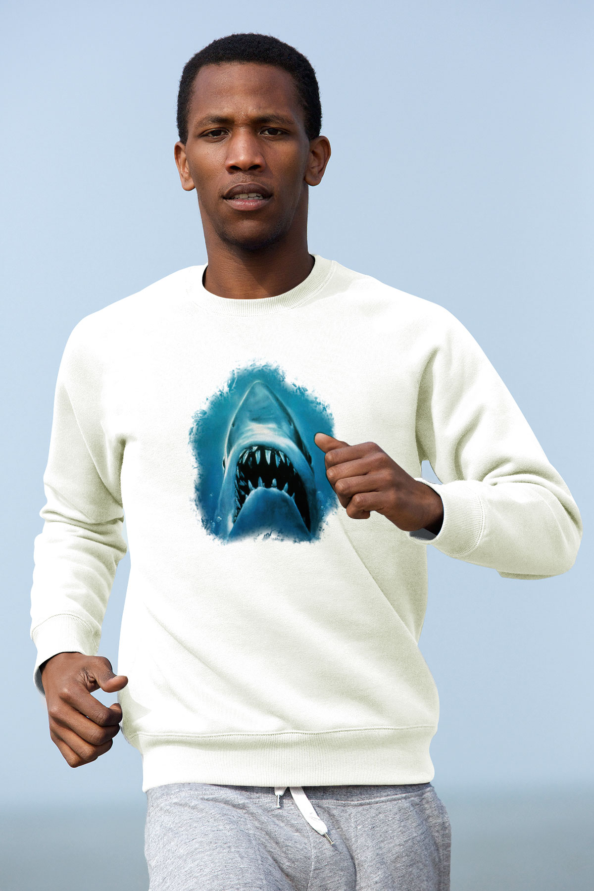 Köpekbalığı Beyaz Unisex Sweatshirt
