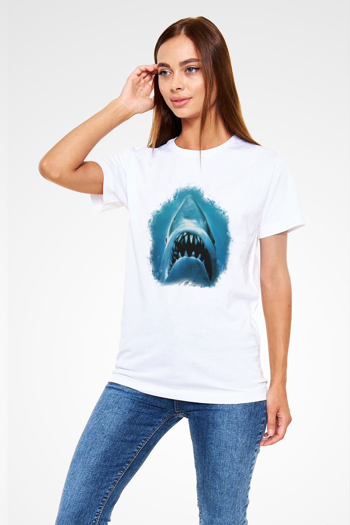 Köpekbalığı Beyaz Unisex Tişört T-Shirt - TişörtFabrikası