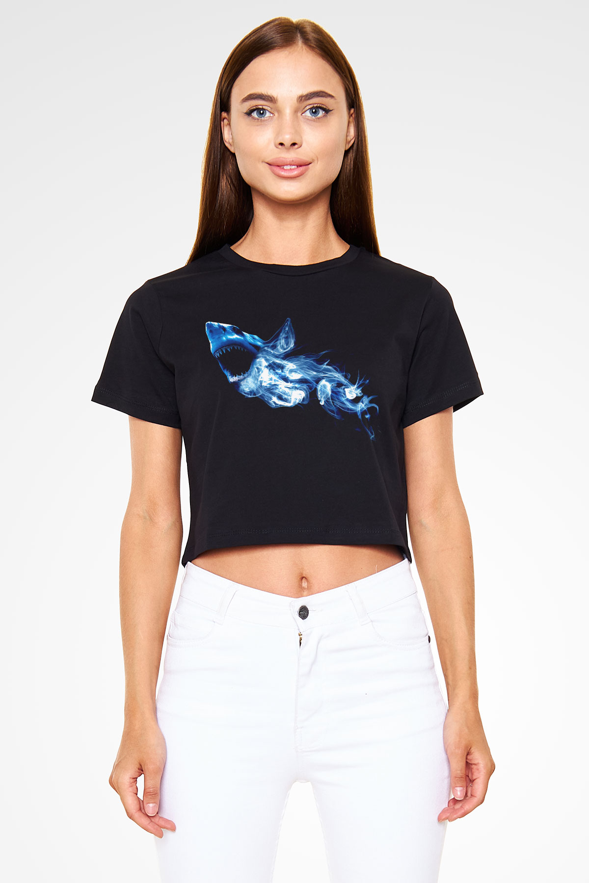 Köpekbalığı Siyah Crop Top Tişört