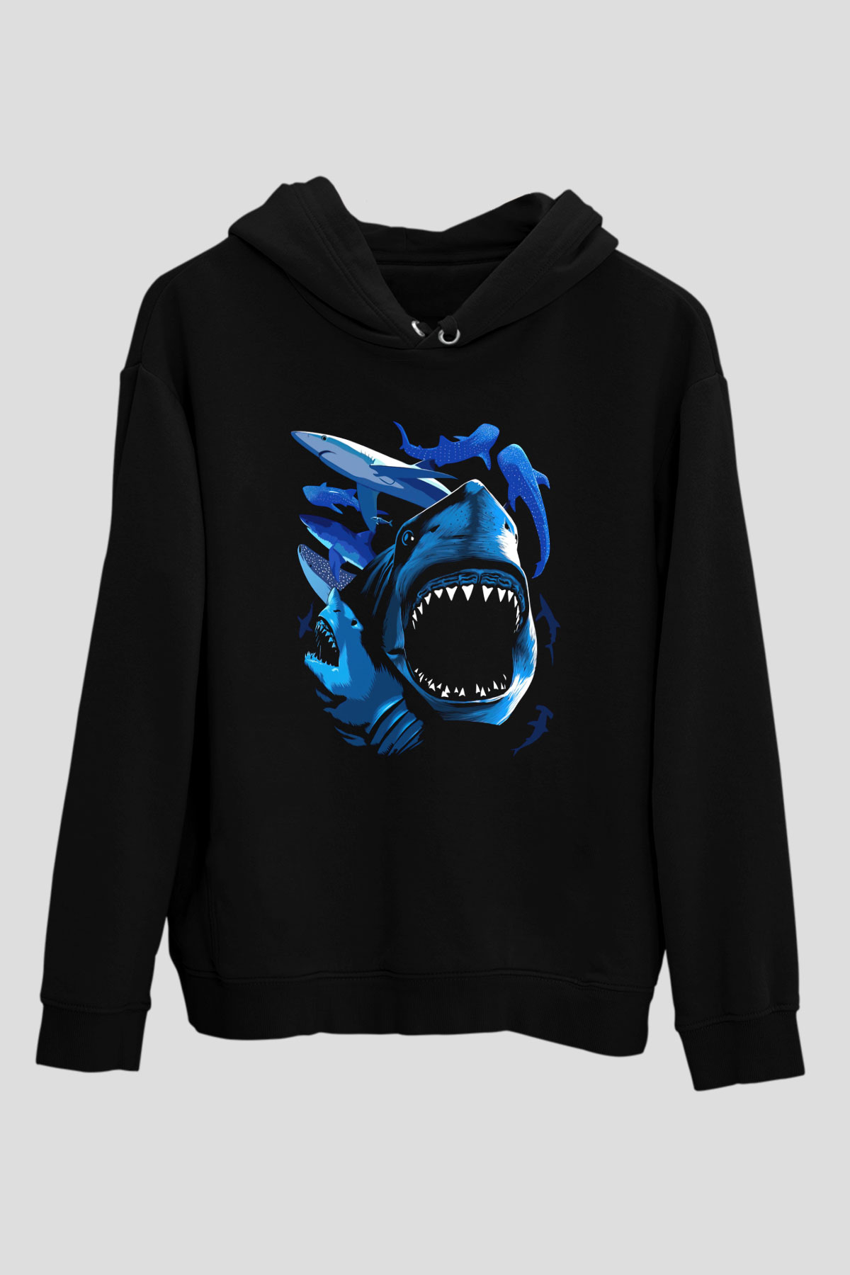 Köpekbalığı Siyah Unisex Hoodie