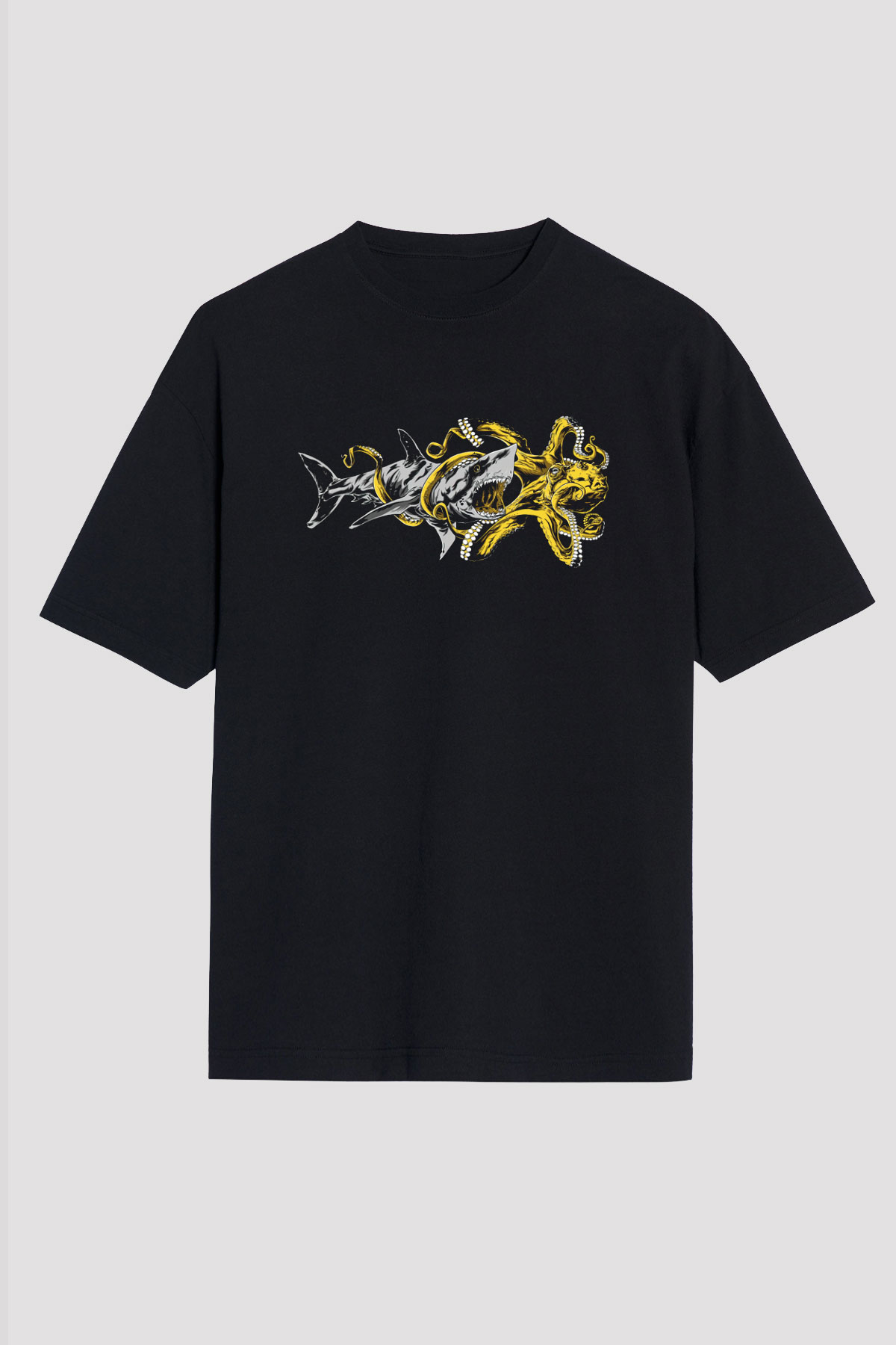 Köpekbalığı Siyah Unisex Oversize Tişört T-Shirt