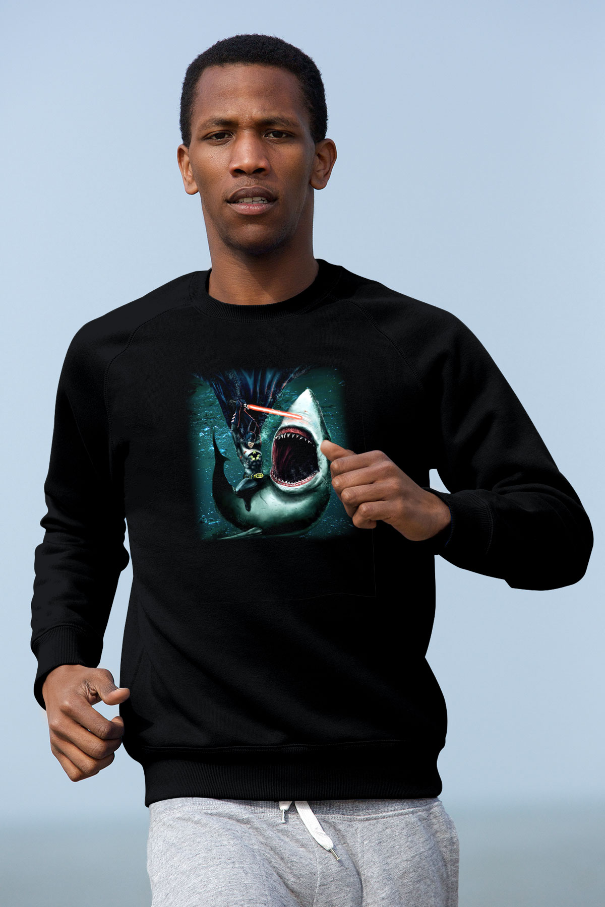 Köpekbalığı Siyah Unisex Sweatshirt