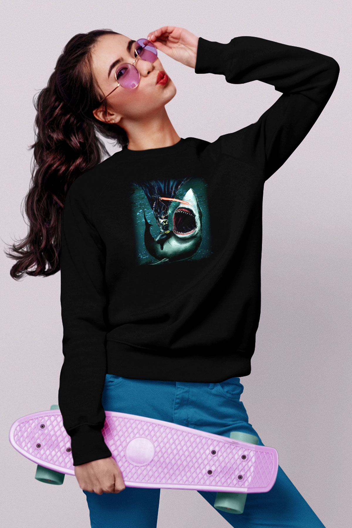 Köpekbalığı Siyah Unisex Sweatshirt
