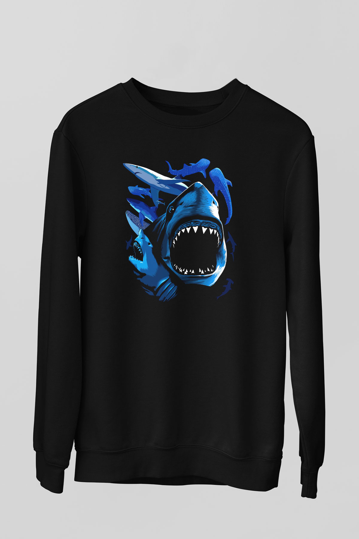 Köpekbalığı Siyah Unisex Sweatshirt