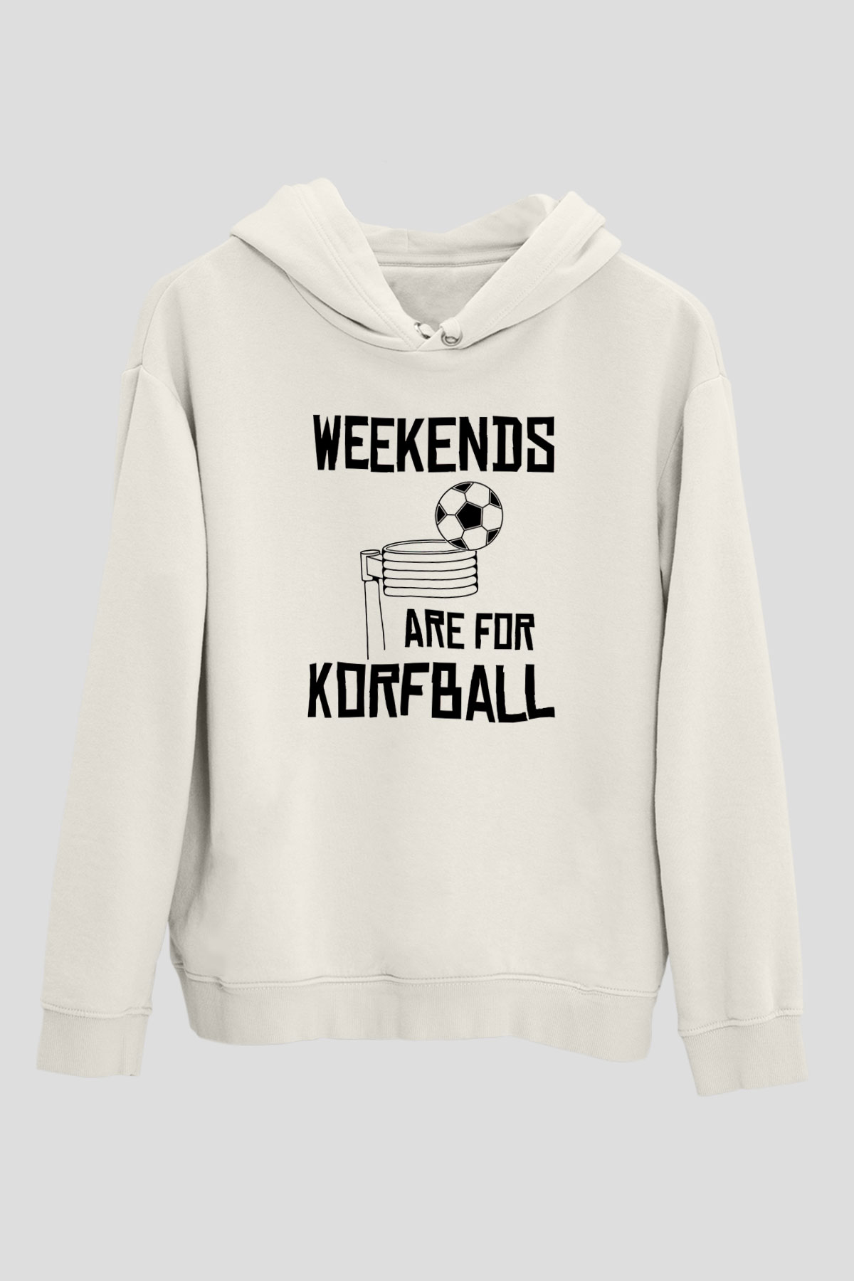 Korfbol Baskılı Unisex Ekru Hoodie