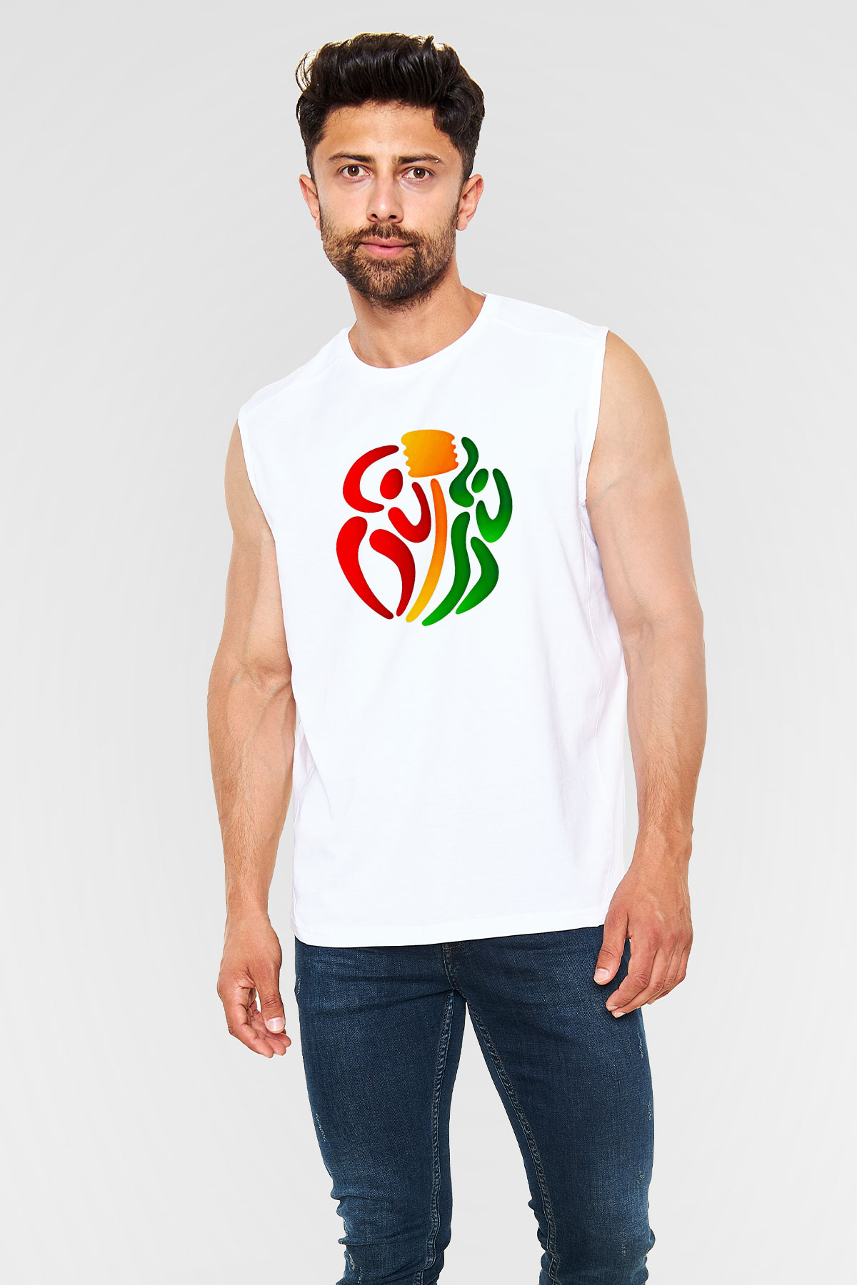 Korfbol Baskılı Unisex Kolsuz Beyaz Tişört