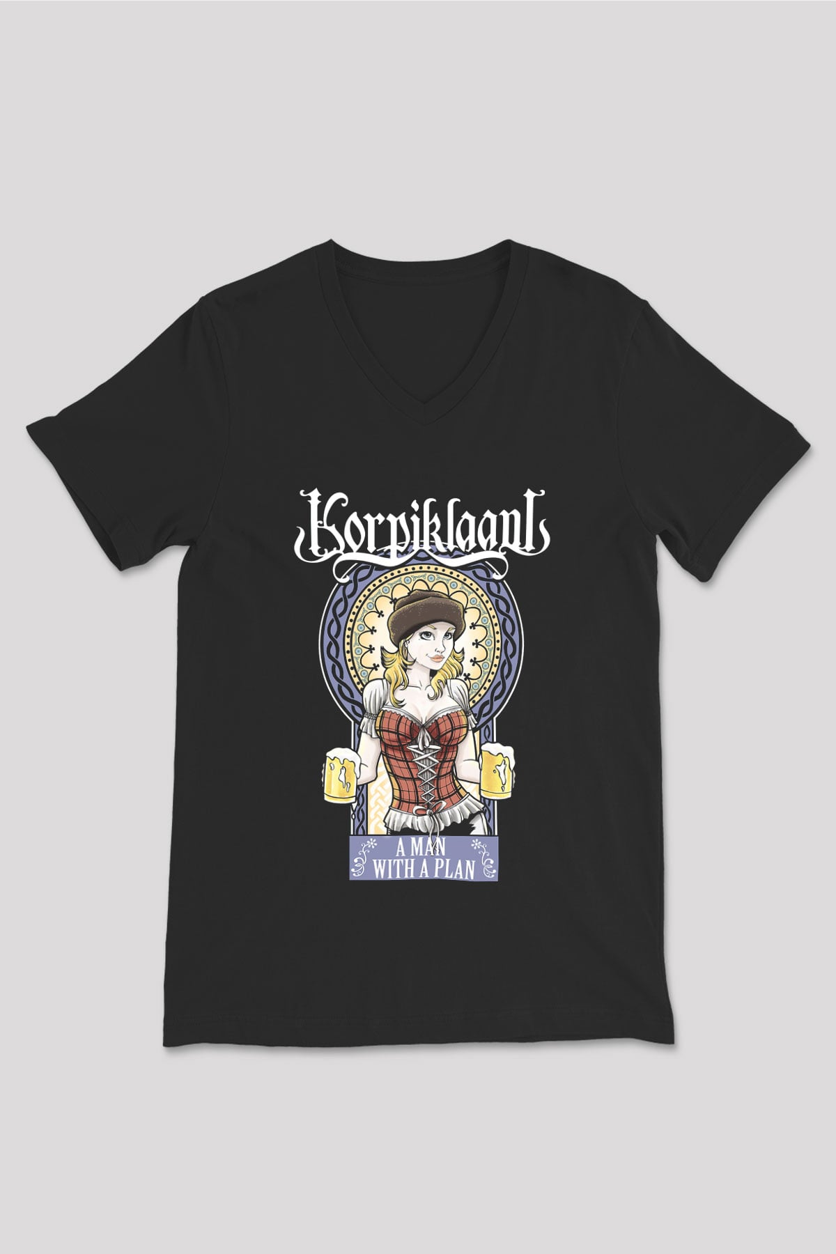 Korpiklaani Siyah Unisex V Yaka Tişört T-Shirt