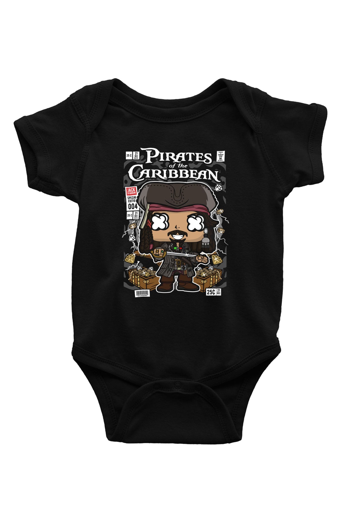Korsan Jack Baskılı Unisex Siyah Bebek Body - Zıbın