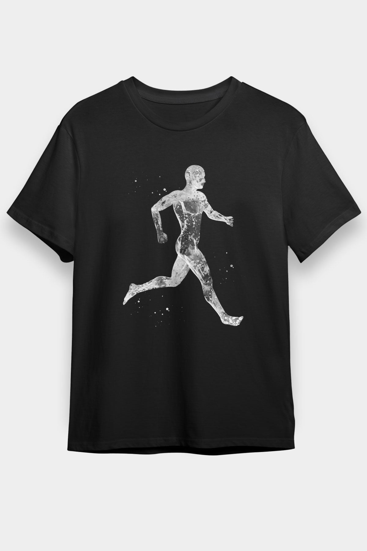 Koşan Kaslı Adam Baskılı Unisex Siyah Tişört - Tshirt