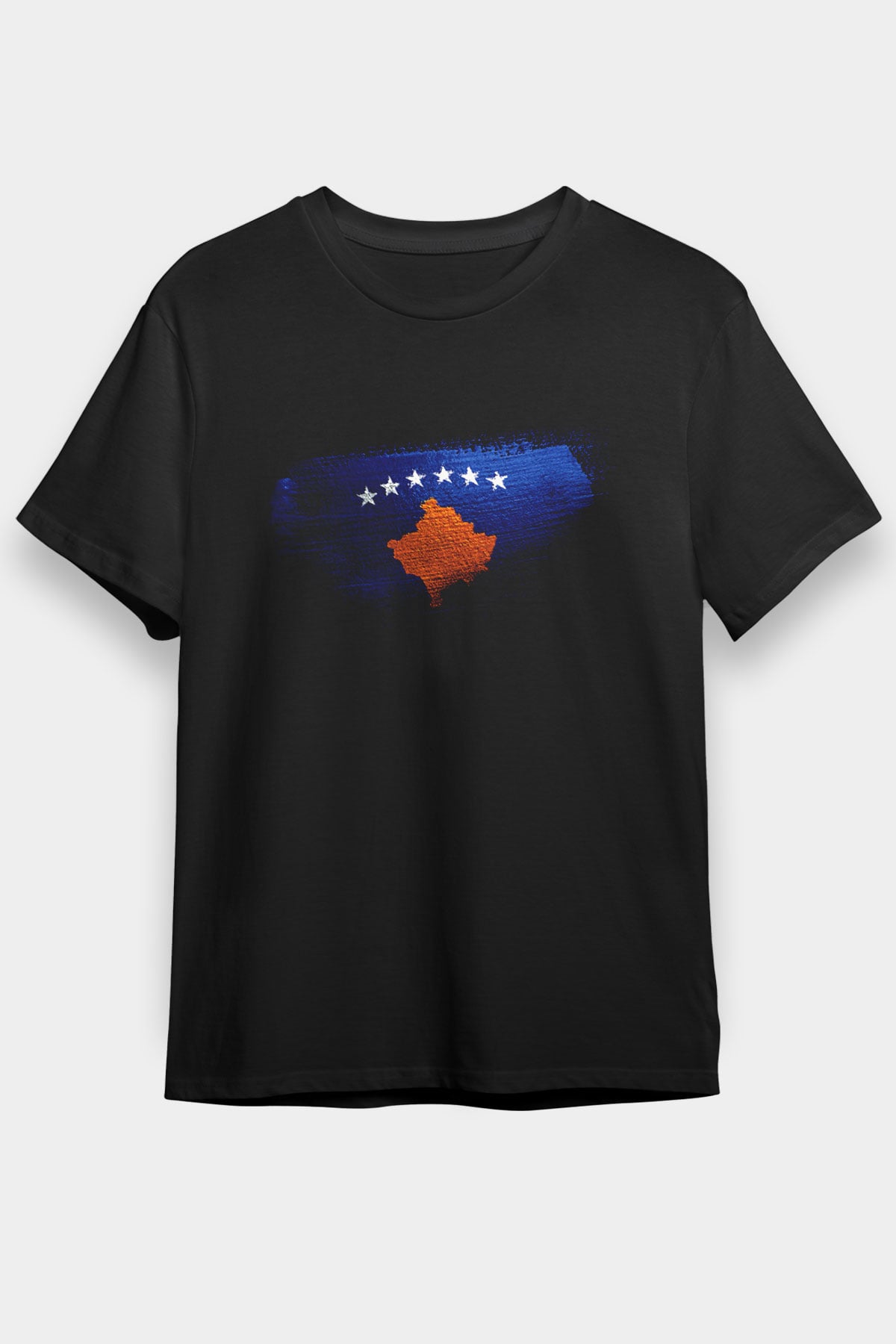 Kosova - Kosovo Bayrağı Baskılı Unisex Siyah Tişört