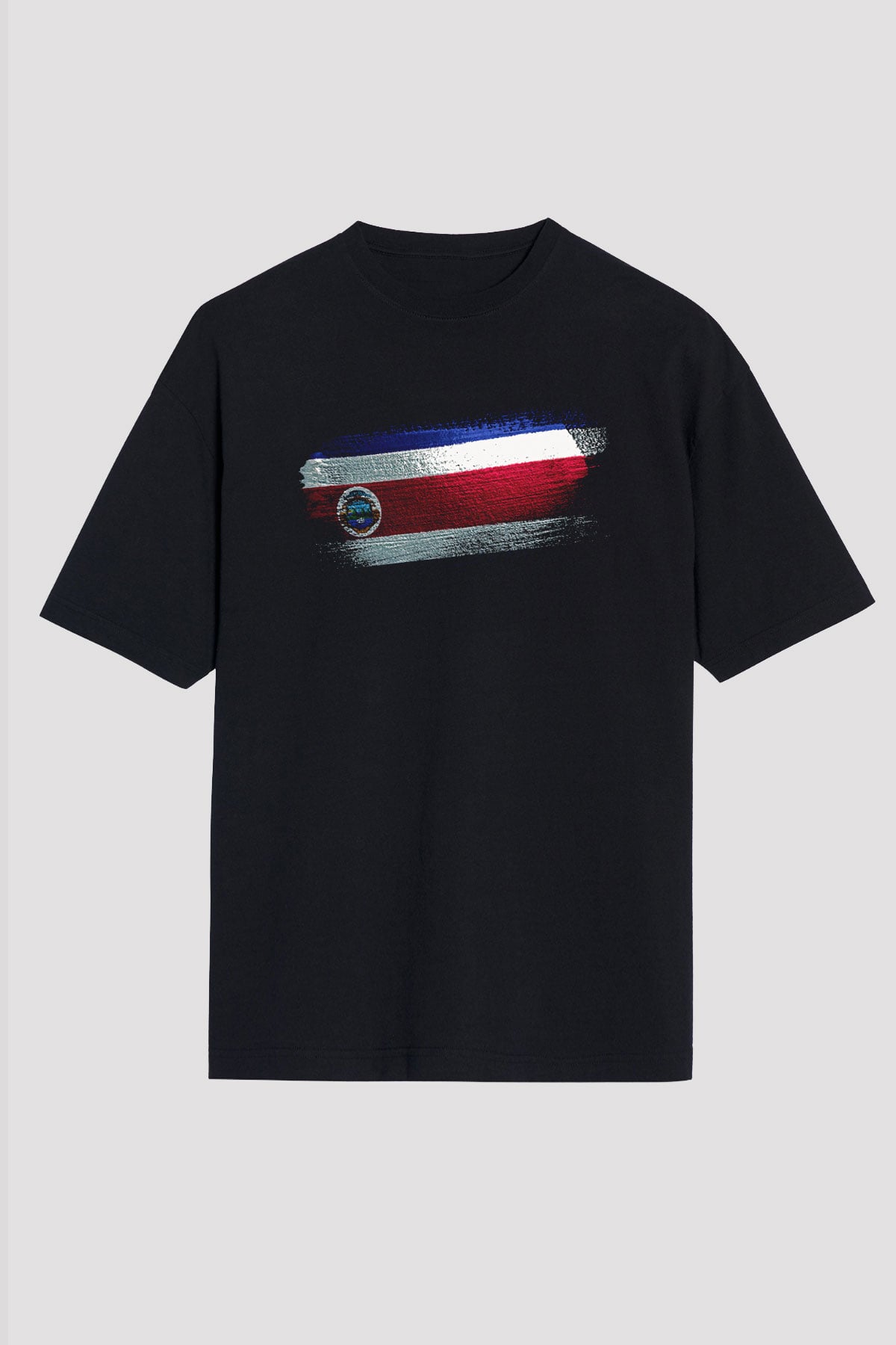 Kosta Rika - Costa Rica Bayrağı Baskılı Unisex Siyah Oversize Tişört