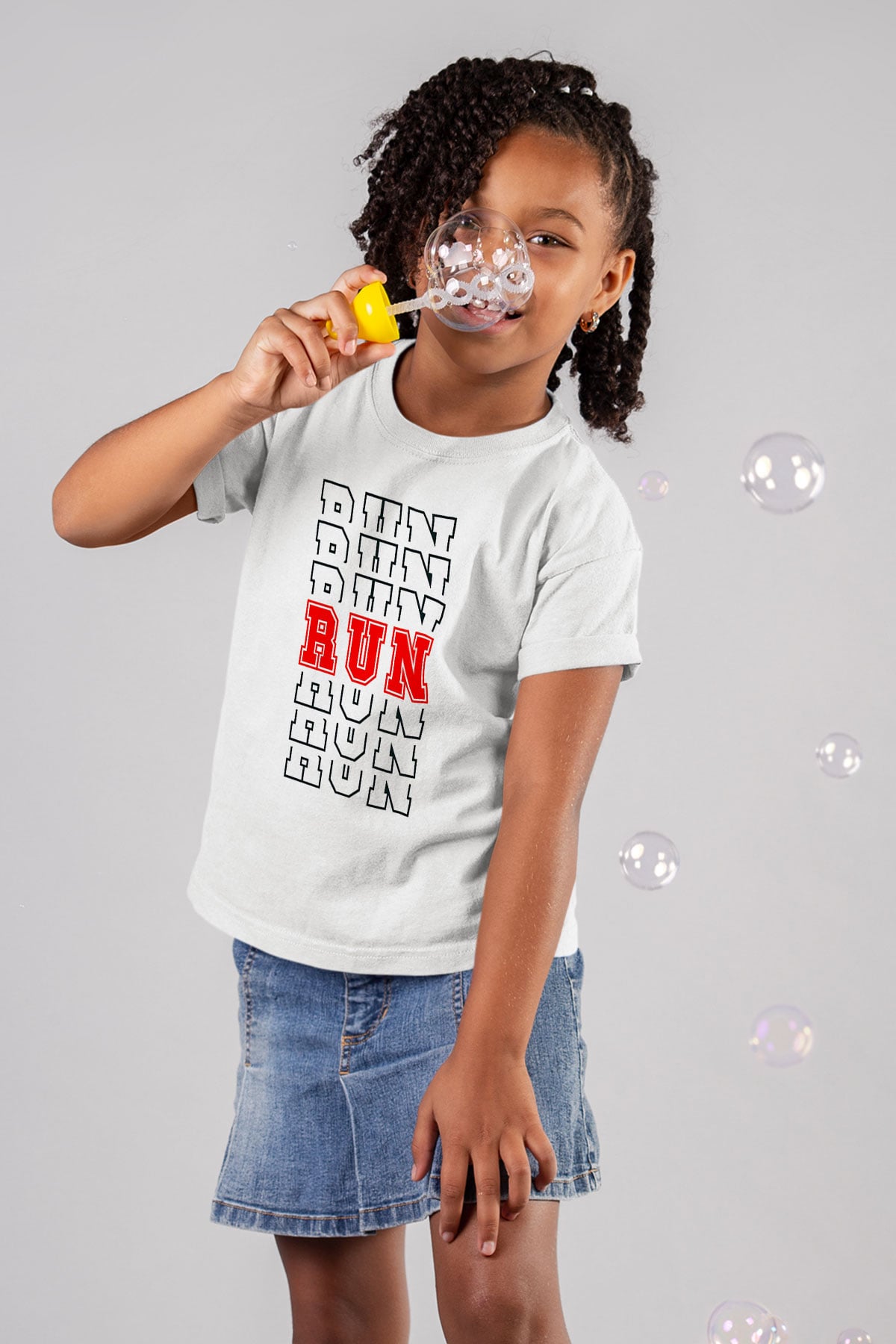 Koşu Baskılı Unisex Beyaz Çocuk Tişört - Tshirt