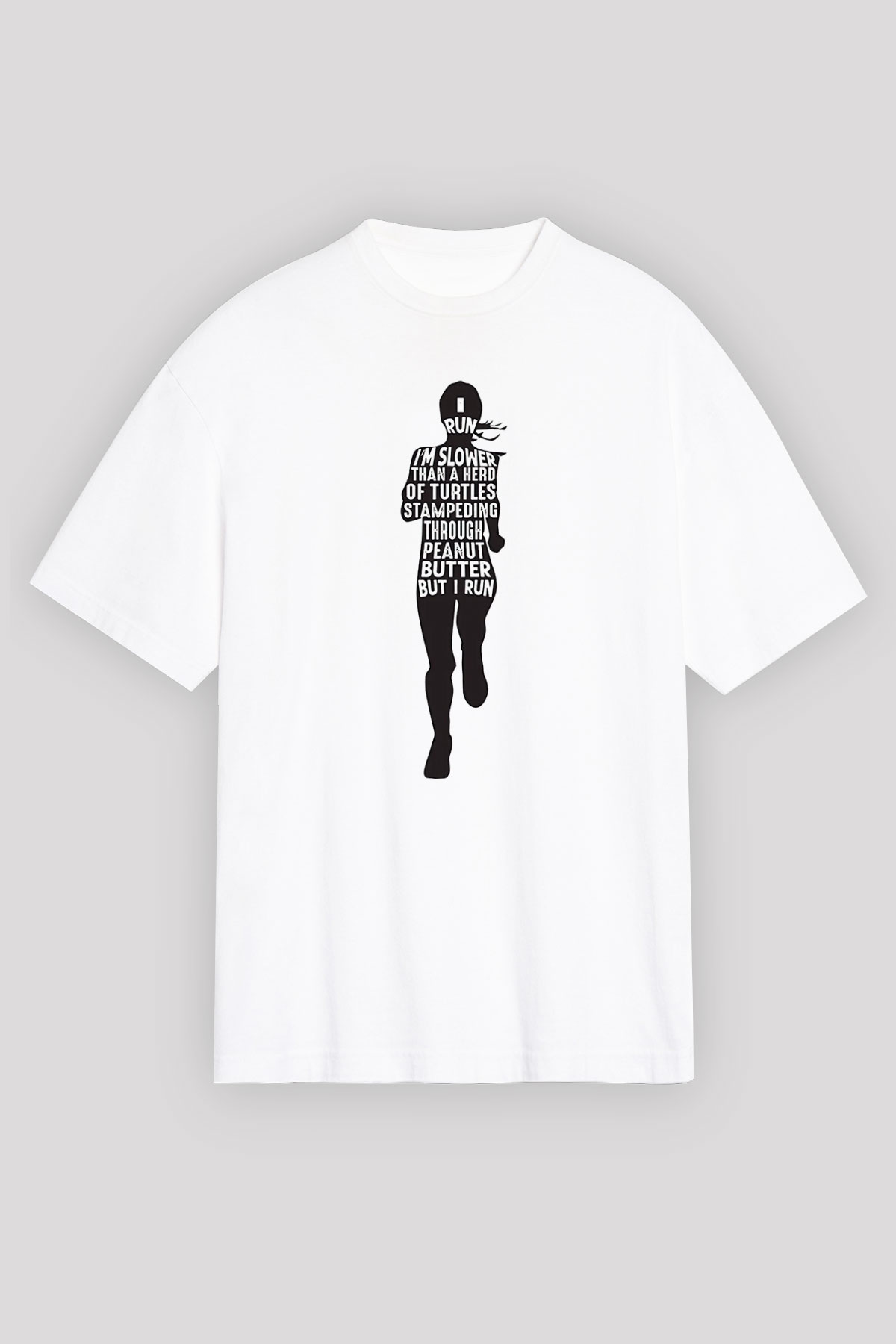 Koşu Baskılı Unisex Beyaz Oversize Tişört - Tshirt