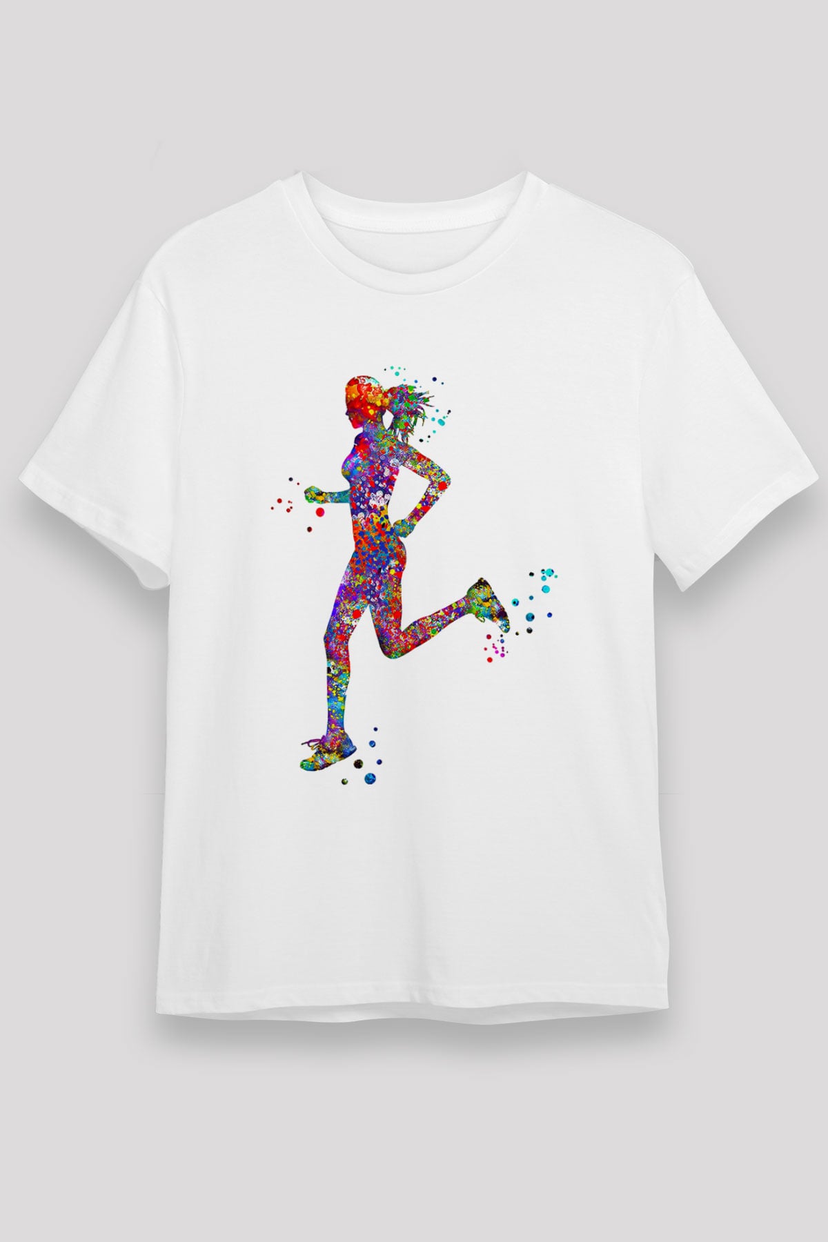 Koşu Baskılı Unisex Beyaz Tişört - Tshirt