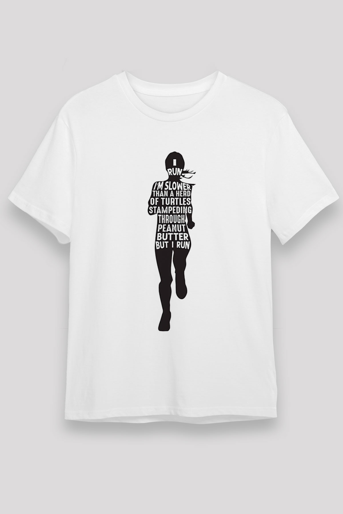 Koşu Baskılı Unisex Beyaz Tişört - Tshirt