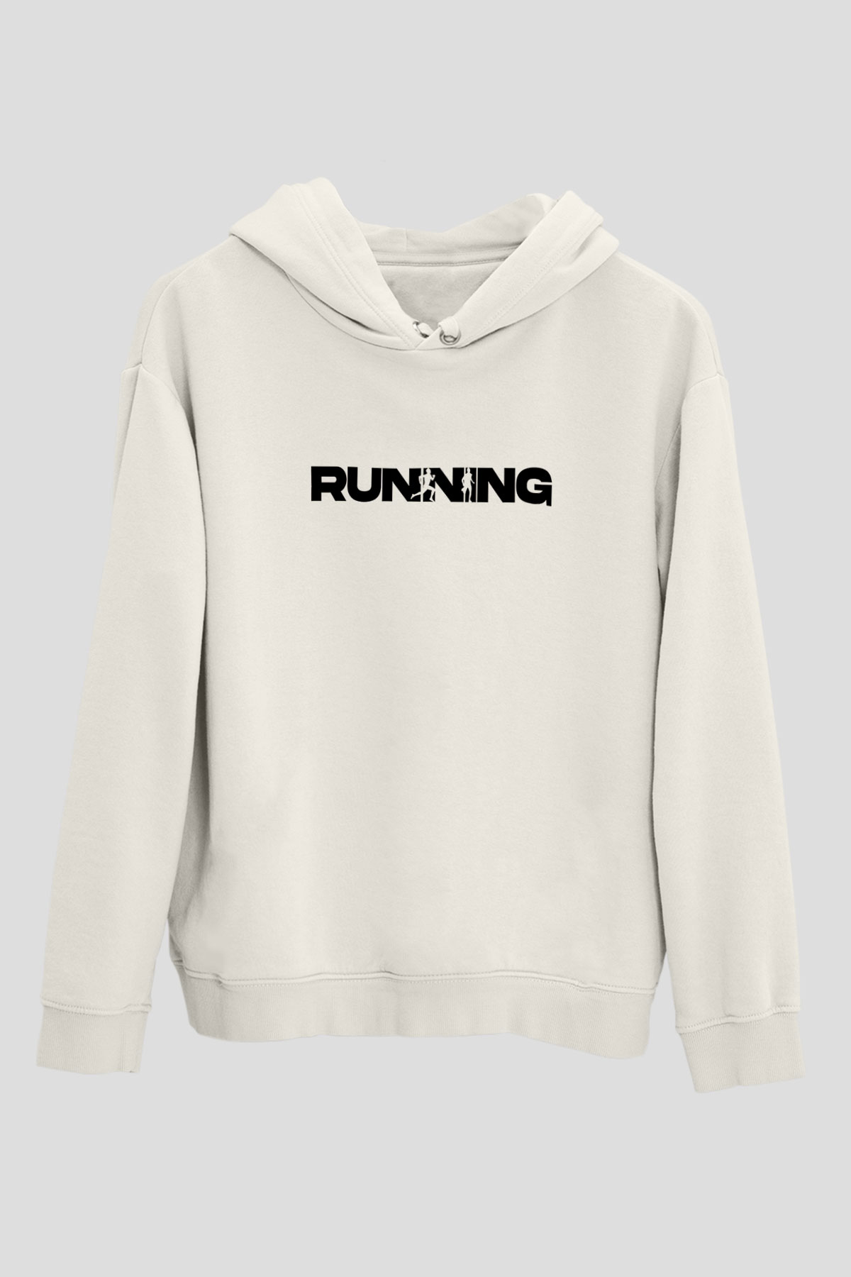 Koşu Baskılı Unisex Ekru Hoodie