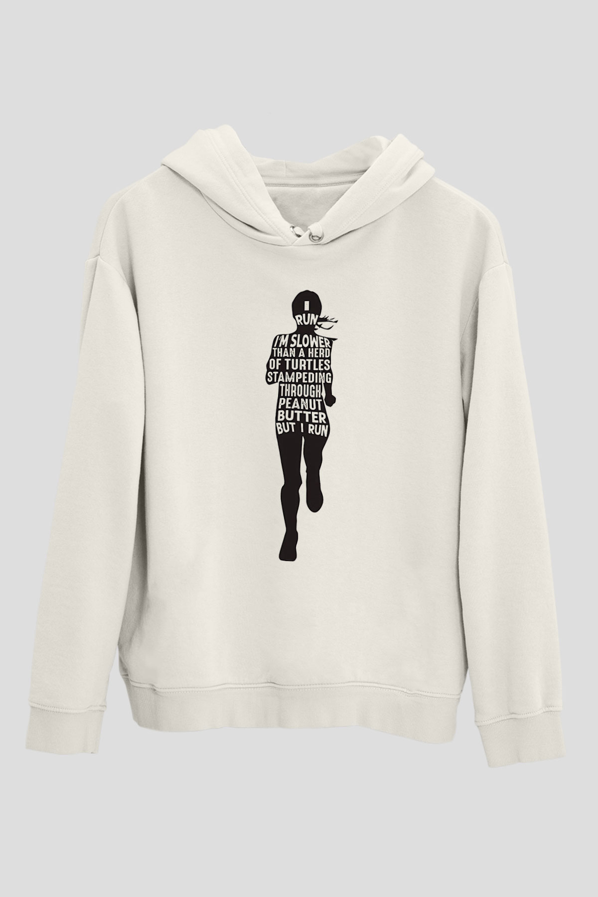 Koşu Baskılı Unisex Ekru Hoodie