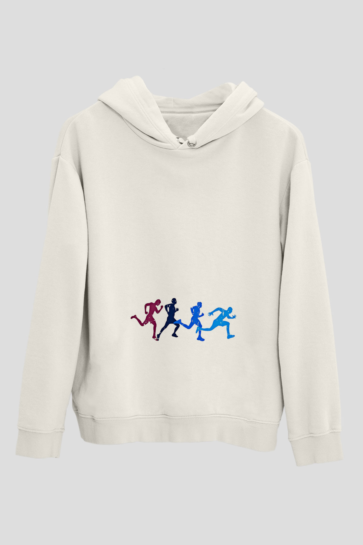 Koşu Baskılı Unisex Ekru Hoodie