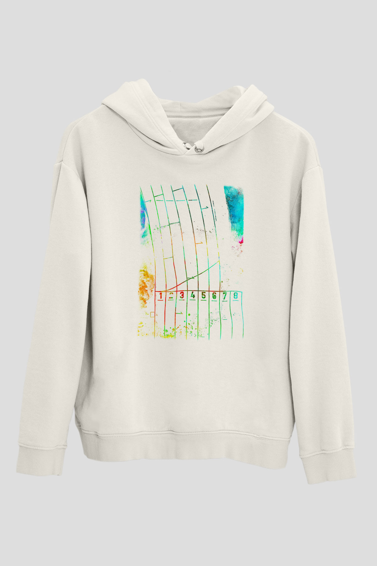 Koşu Baskılı Unisex Ekru Hoodie