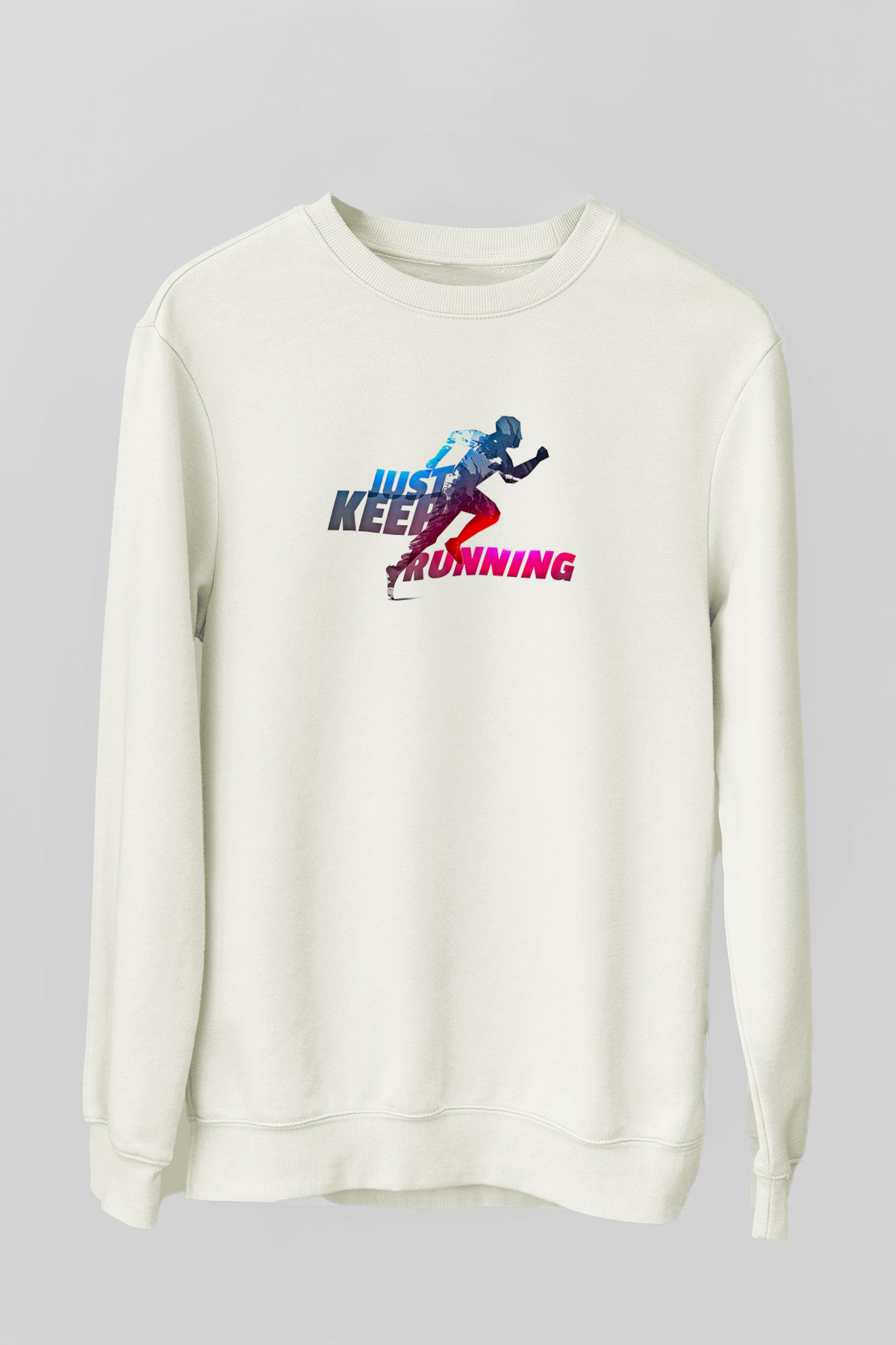 Koşu Baskılı Unisex Ekru Sweatshirt
