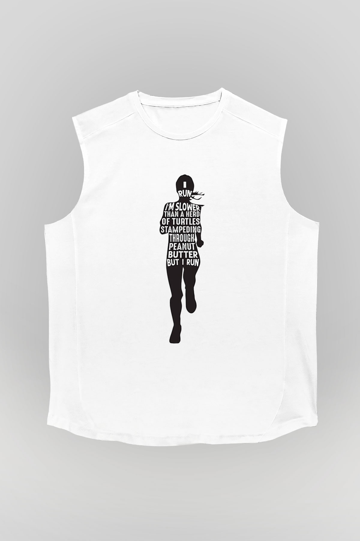 Koşu Baskılı Unisex Kolsuz Beyaz Tişört