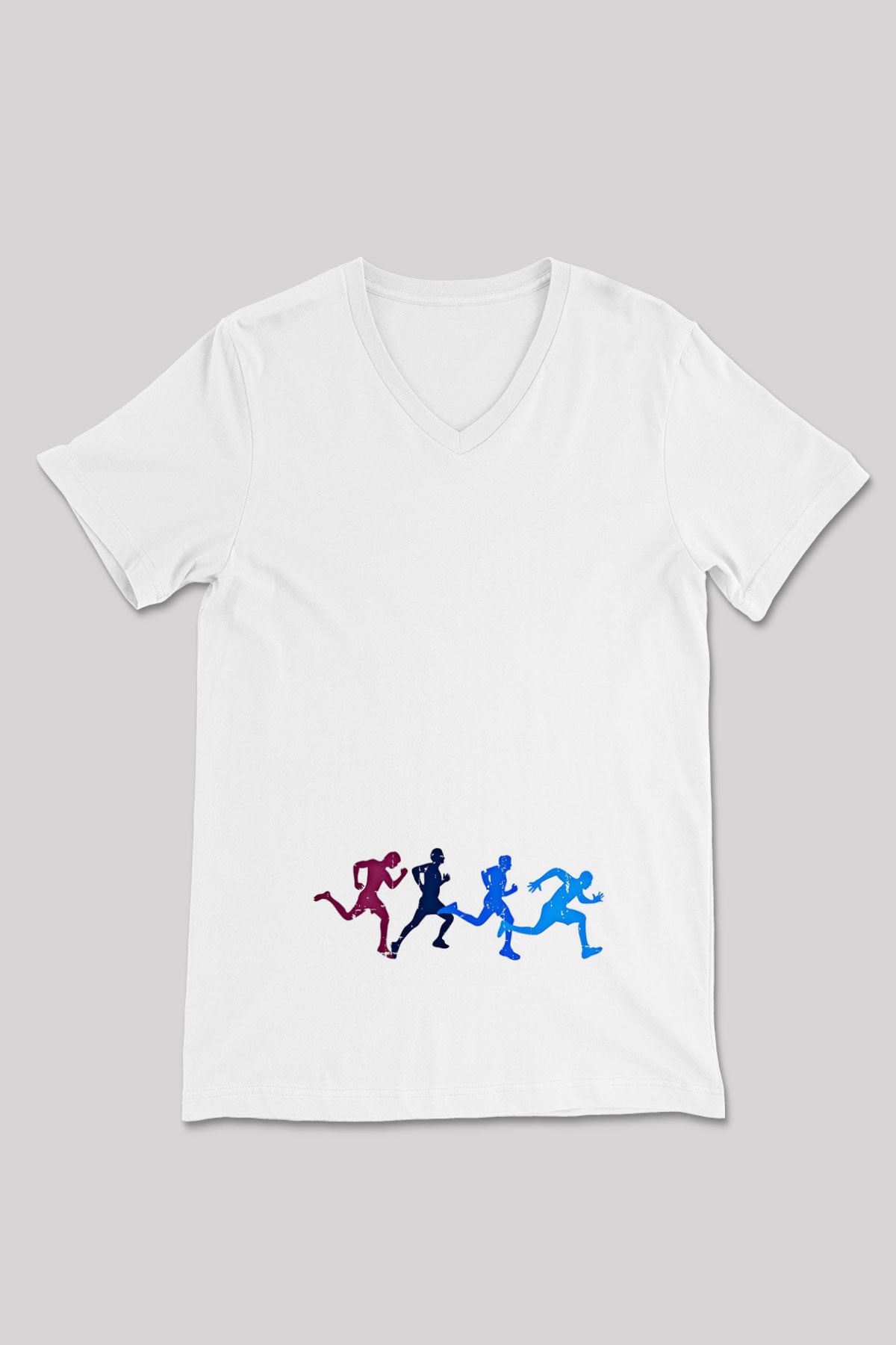 Koşu Baskılı Unisex V Yaka Tişört - Tshirt