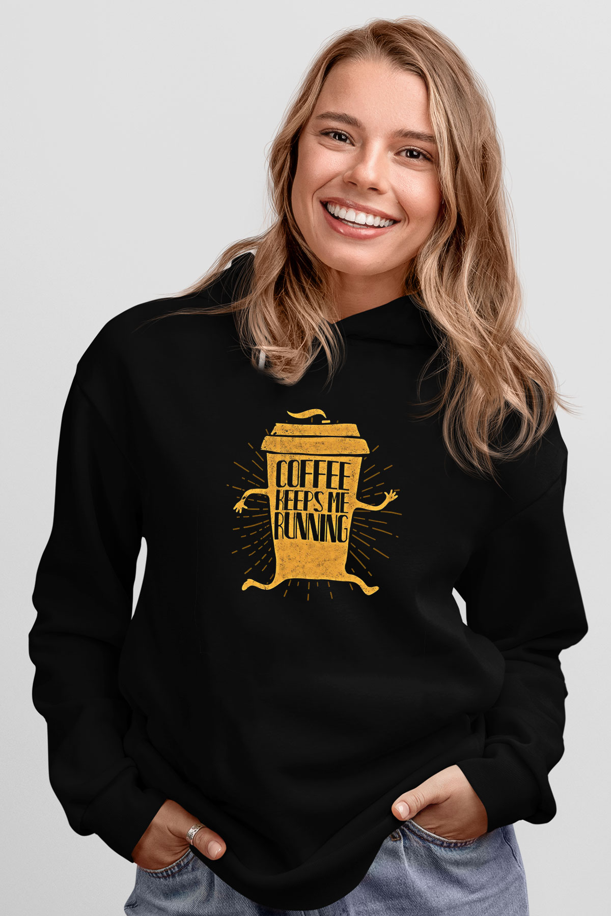 Koşu - Running Baskılı Unisex Siyah Hoodie