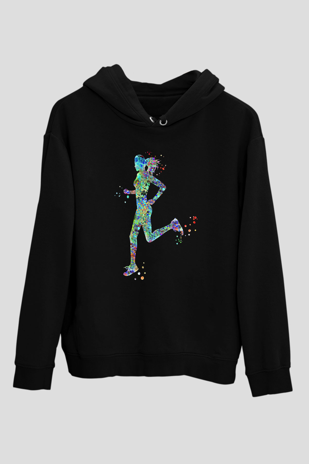 Koşu - Running Baskılı Unisex Siyah Hoodie