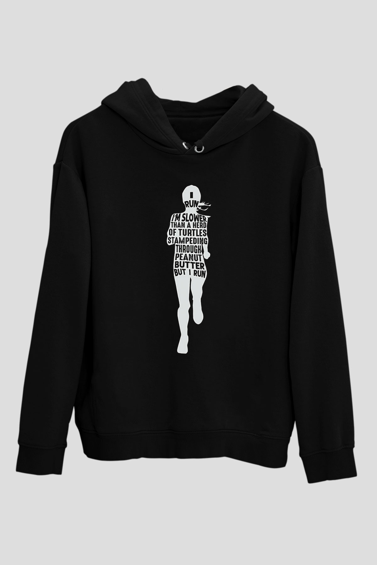 Koşu - Running Baskılı Unisex Siyah Hoodie