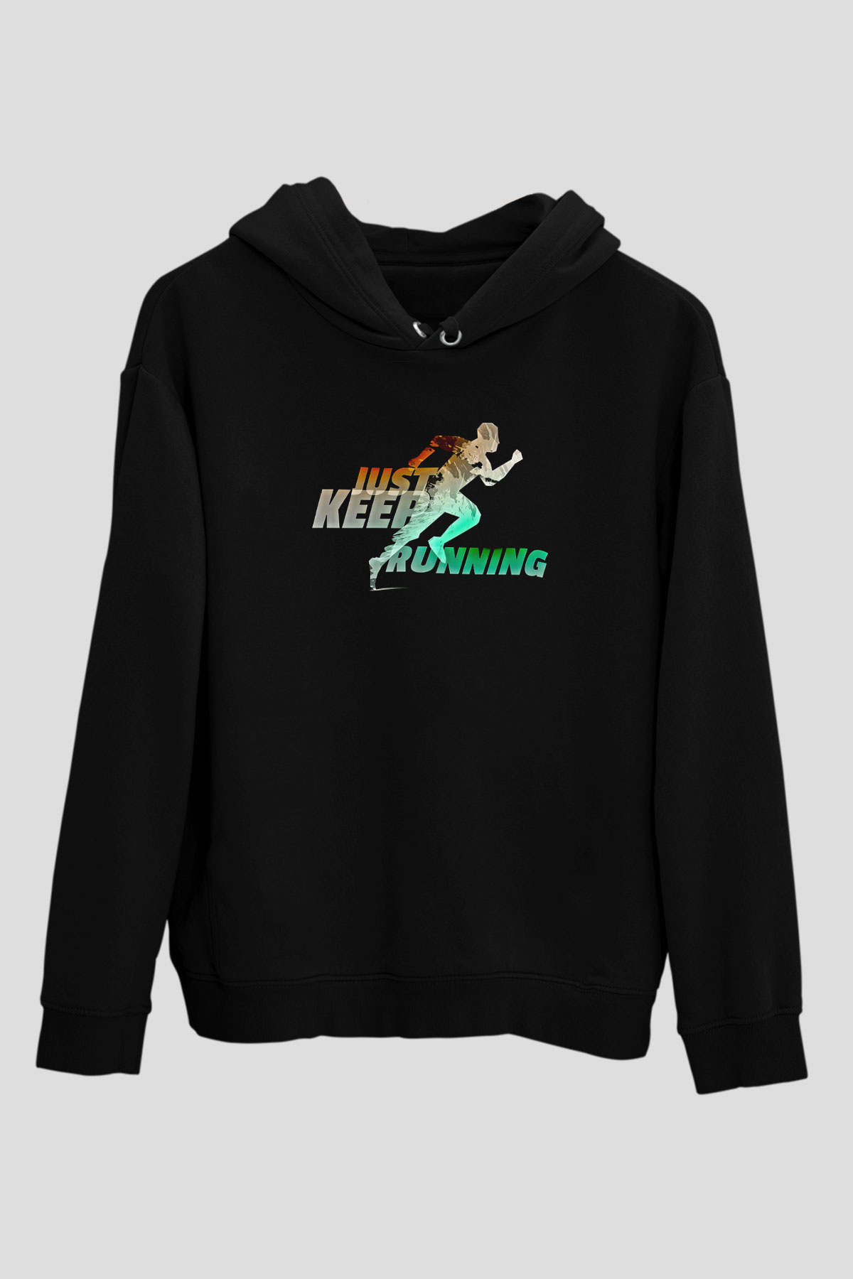 Koşu - Running Baskılı Unisex Siyah Hoodie