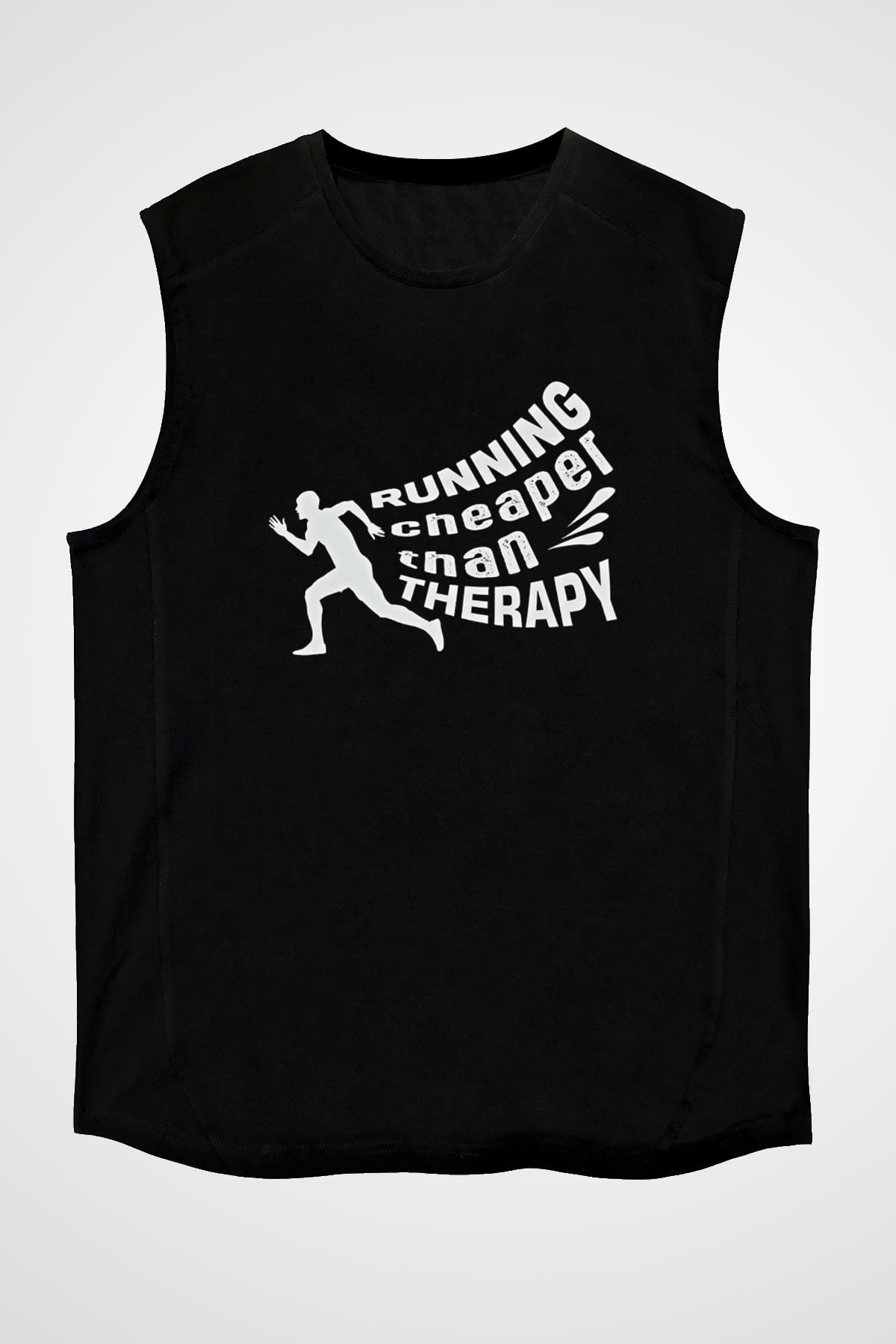 Koşu - Running Baskılı Unisex Siyah Kolsuz Tişört