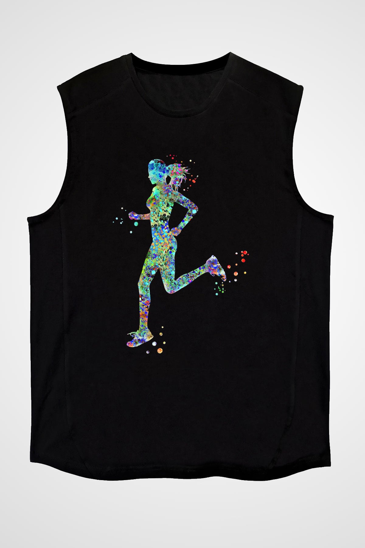 Koşu - Running Baskılı Unisex Siyah Kolsuz Tişört