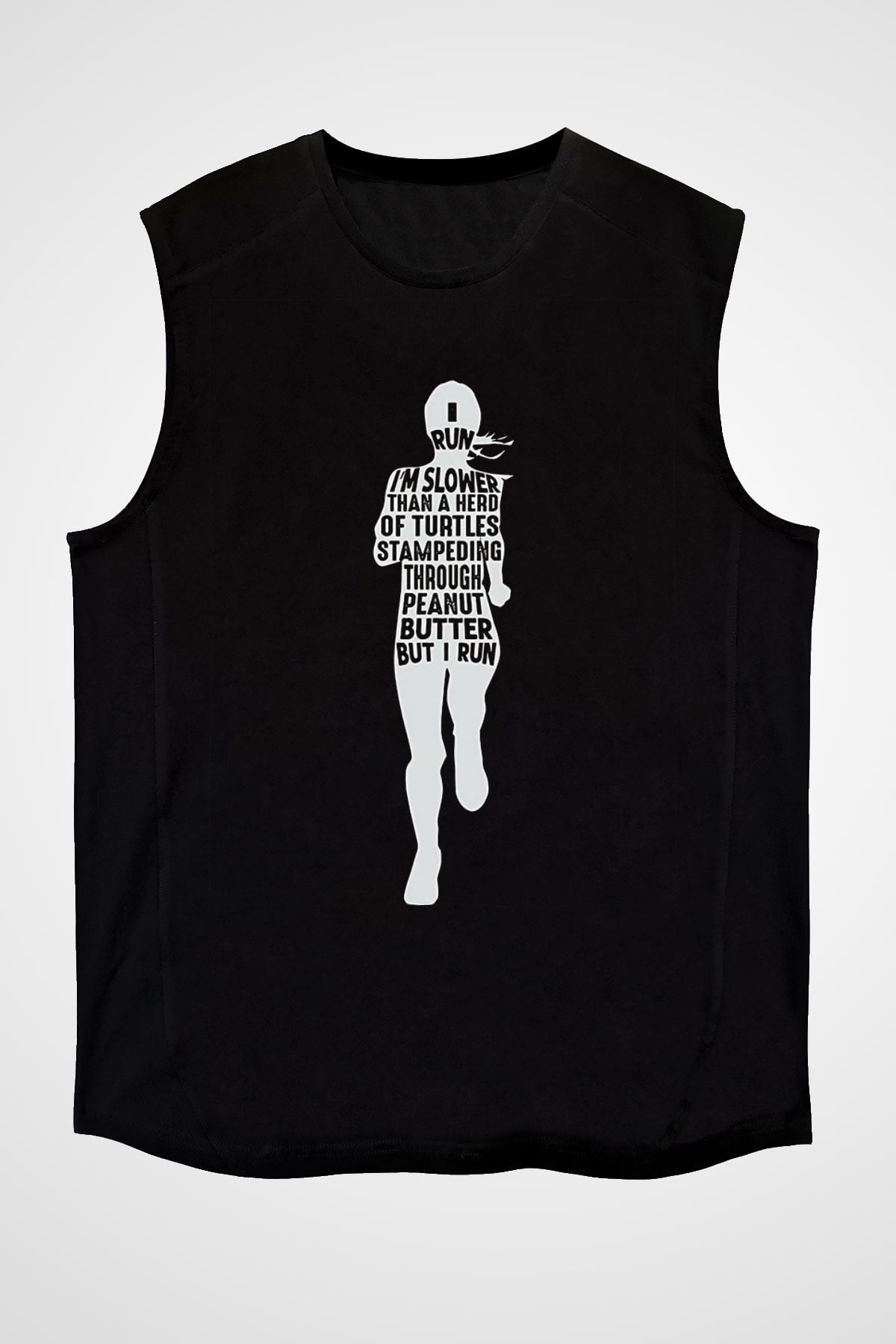 Koşu - Running Baskılı Unisex Siyah Kolsuz Tişört