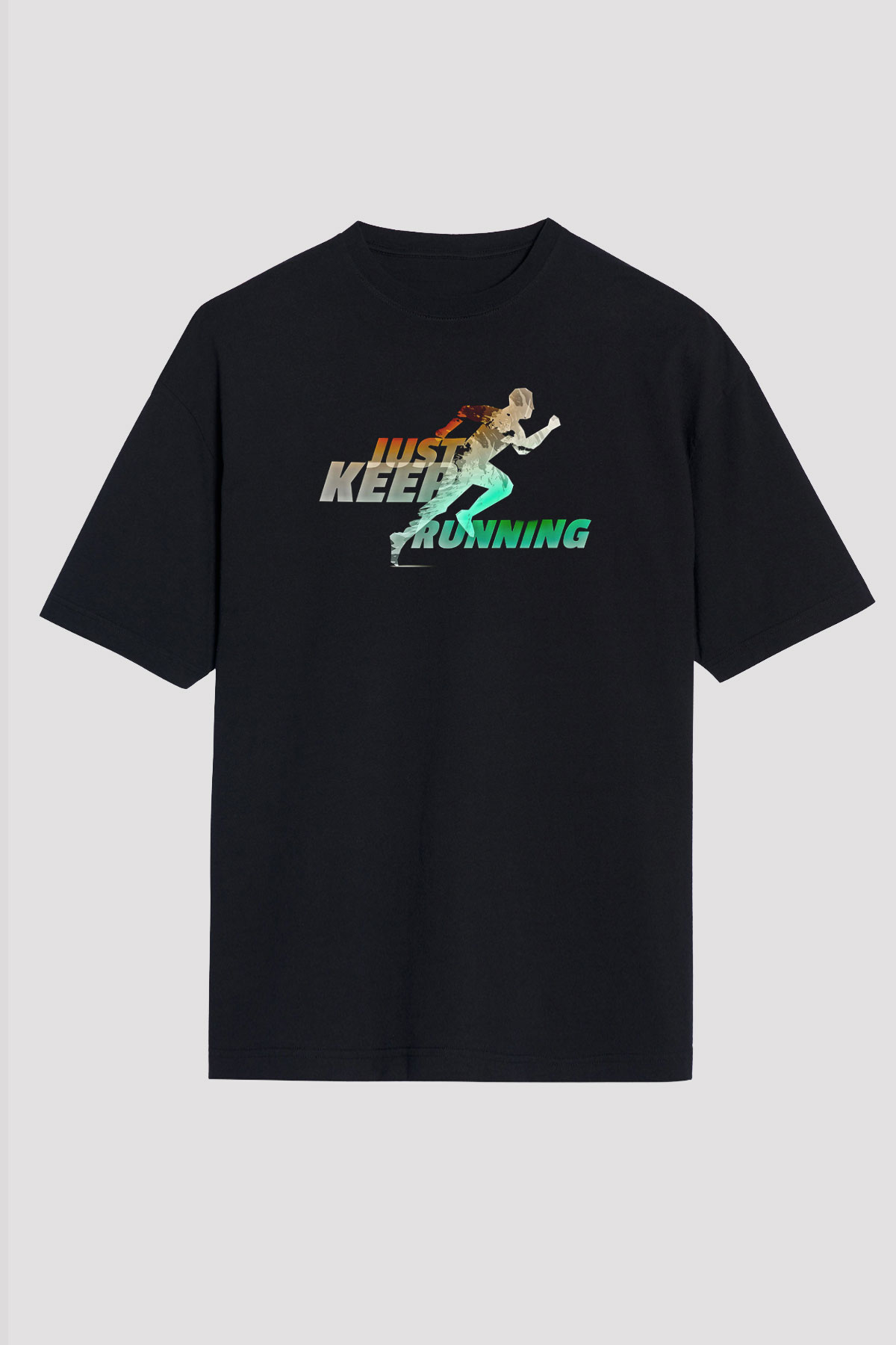 Koşu - Running Baskılı Unisex Siyah Oversize Tişört