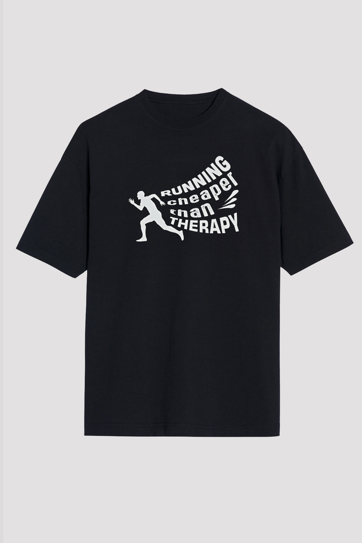 Koşu - Running Baskılı Unisex Siyah Oversize Tişört