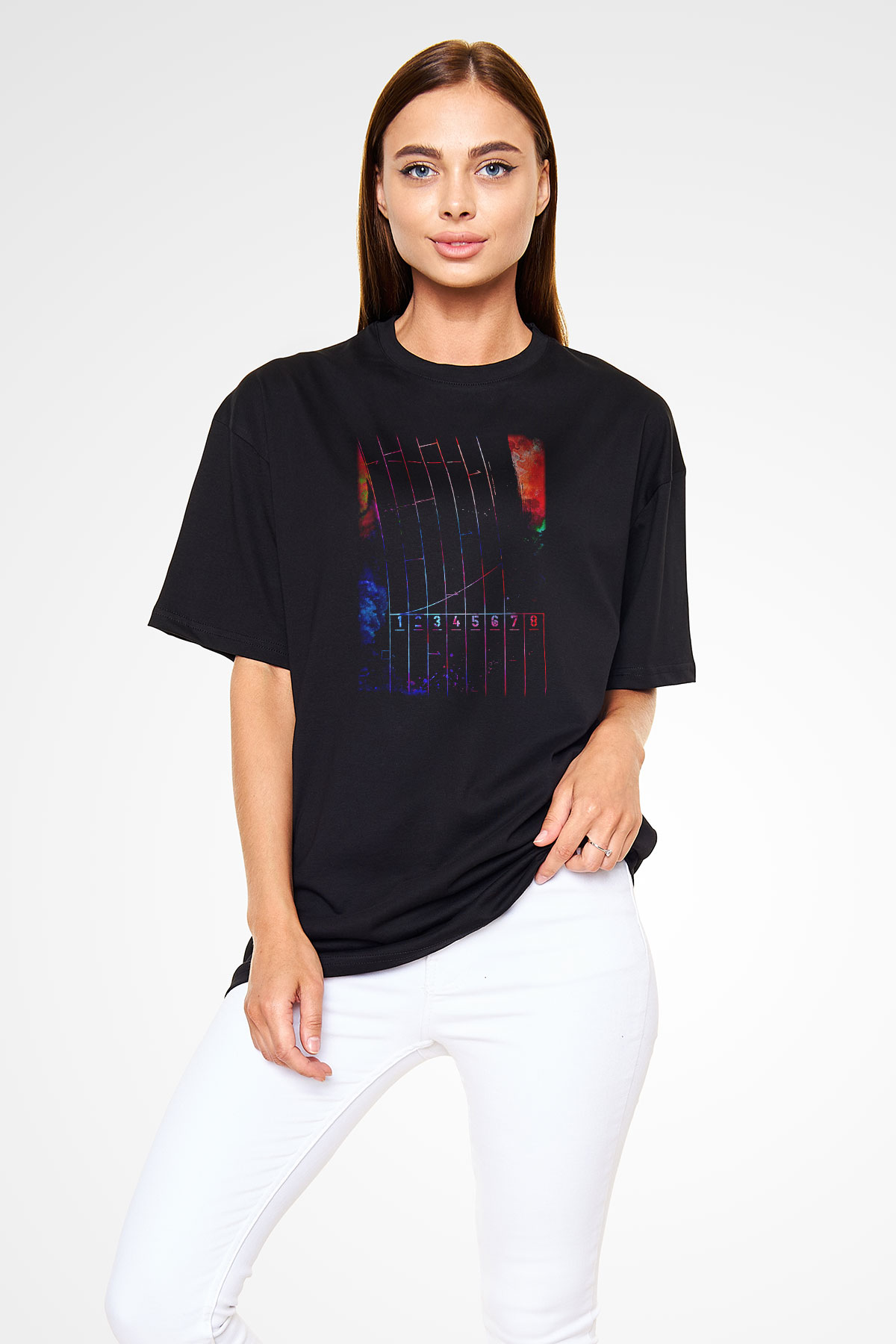 Koşu - Running Baskılı Unisex Siyah Oversize Tişört