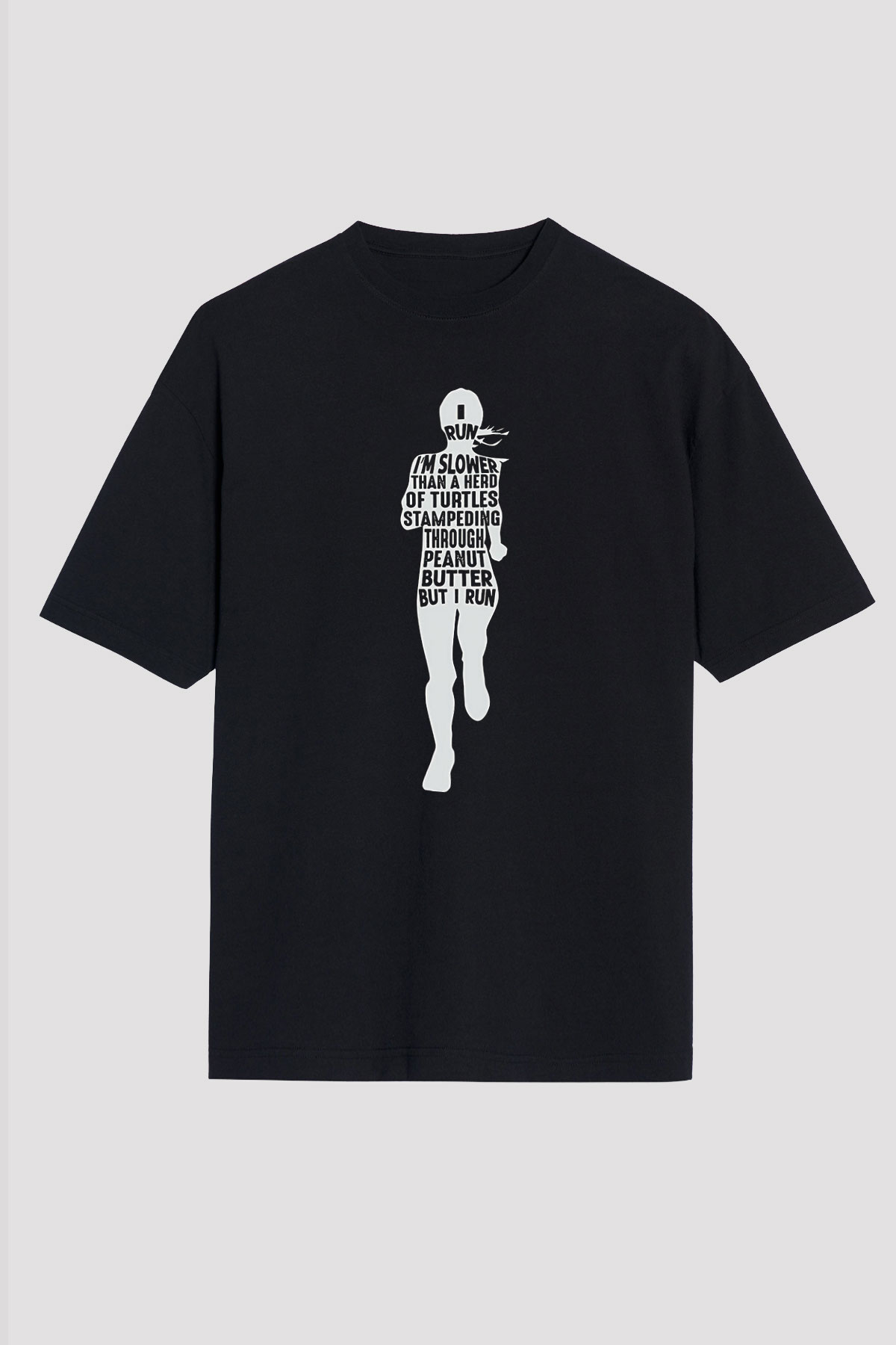 Koşu - Running Baskılı Unisex Siyah Oversize Tişört