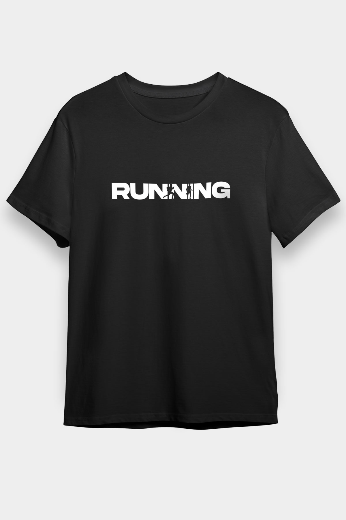 Koşu - Running Baskılı Unisex Siyah Tişört - Tshirt
