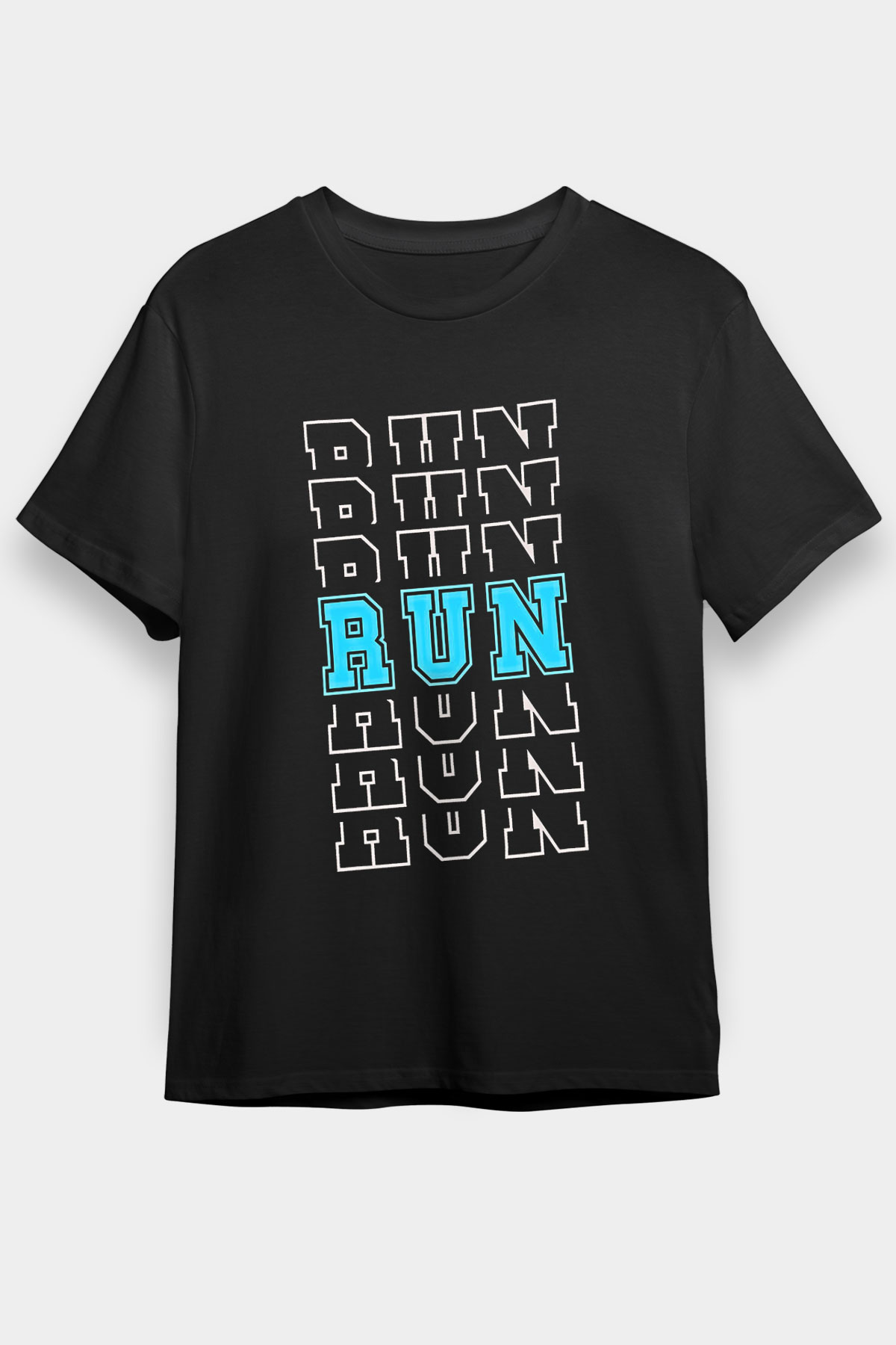 Koşu - Running Baskılı Unisex Siyah Tişört - Tshirt