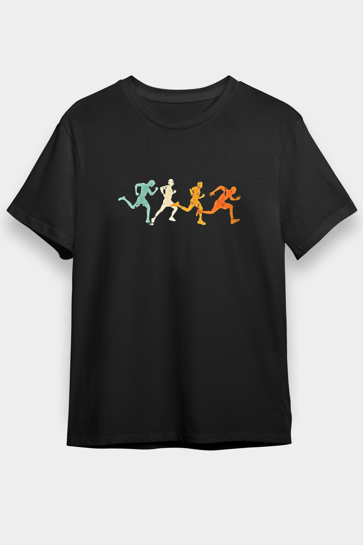Koşu - Running Baskılı Unisex Siyah Tişört - Tshirt